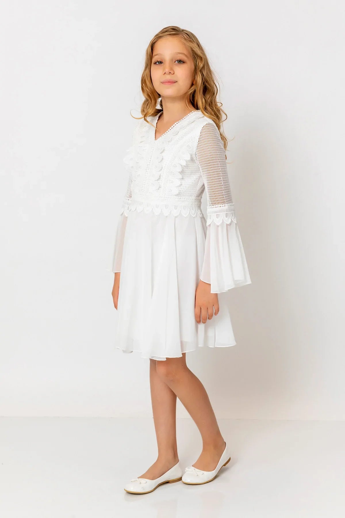 InCity Kids Girls Solid Flounce Sleeve Lace Tulle Dress InCity Boys & Girls