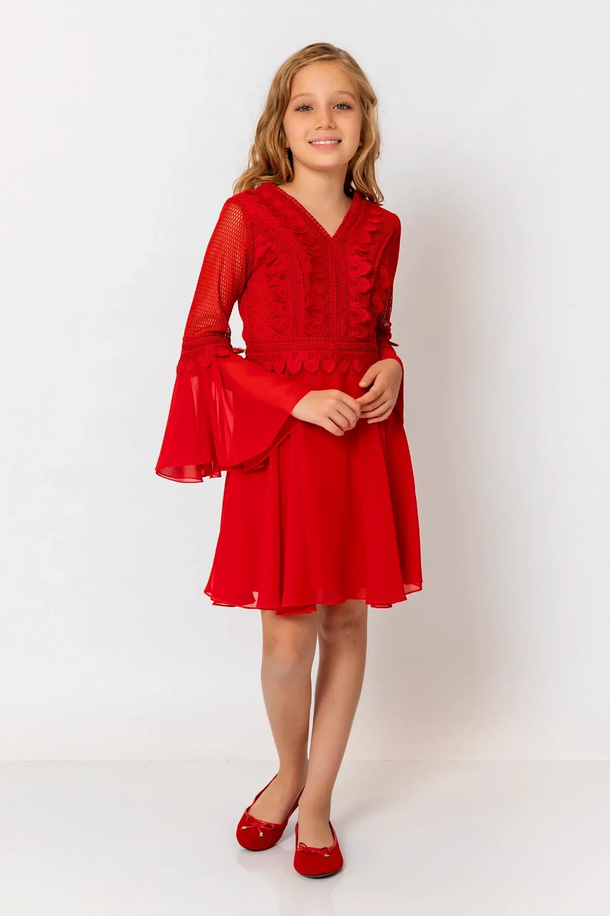 InCity Kids Girls Solid Flounce Sleeve Lace Tulle Dress InCity Boys & Girls