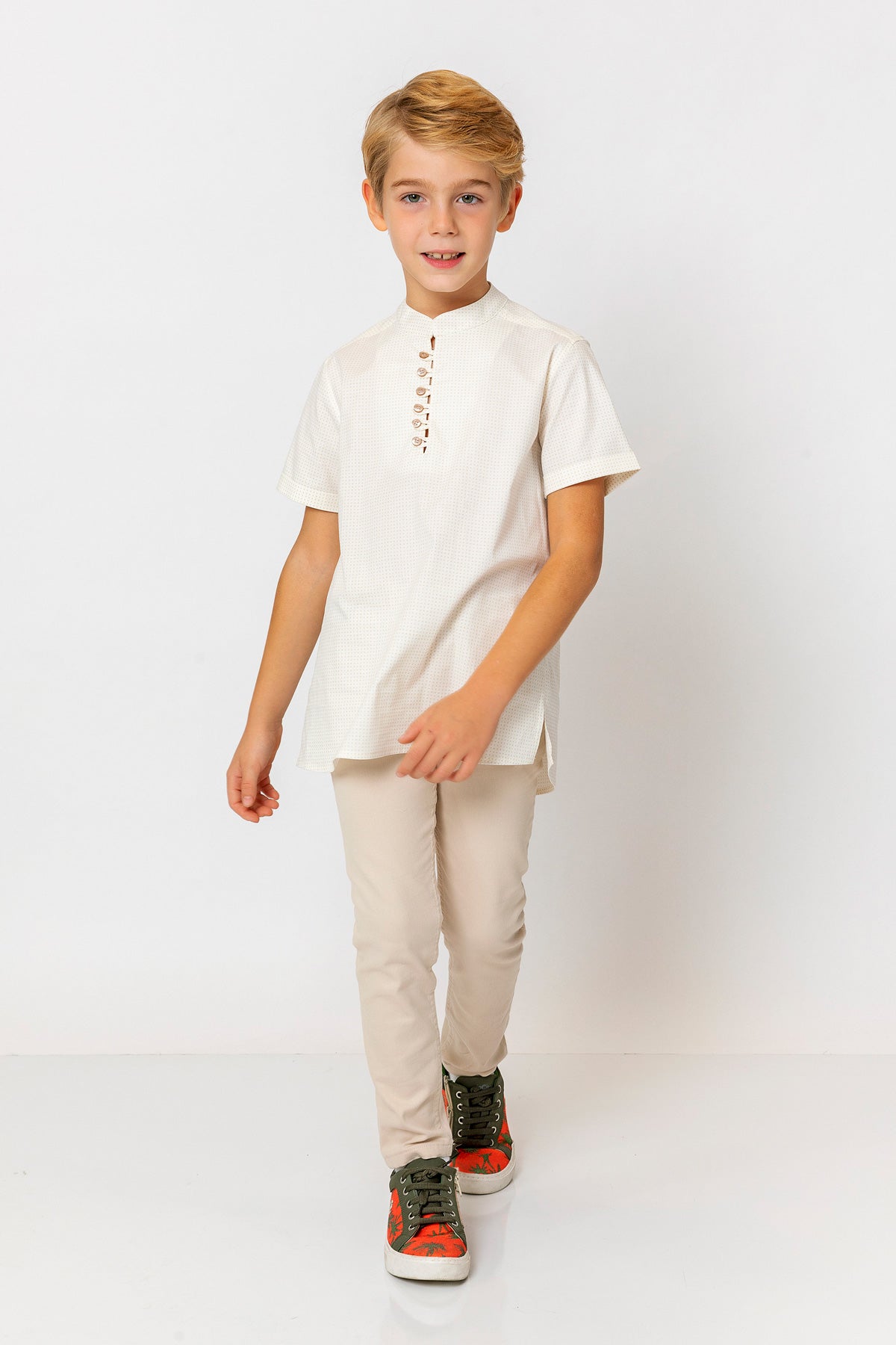 InCity Kids Boys Round Neck Short Sleeve Half Button Shirt InCity Boys & Girls