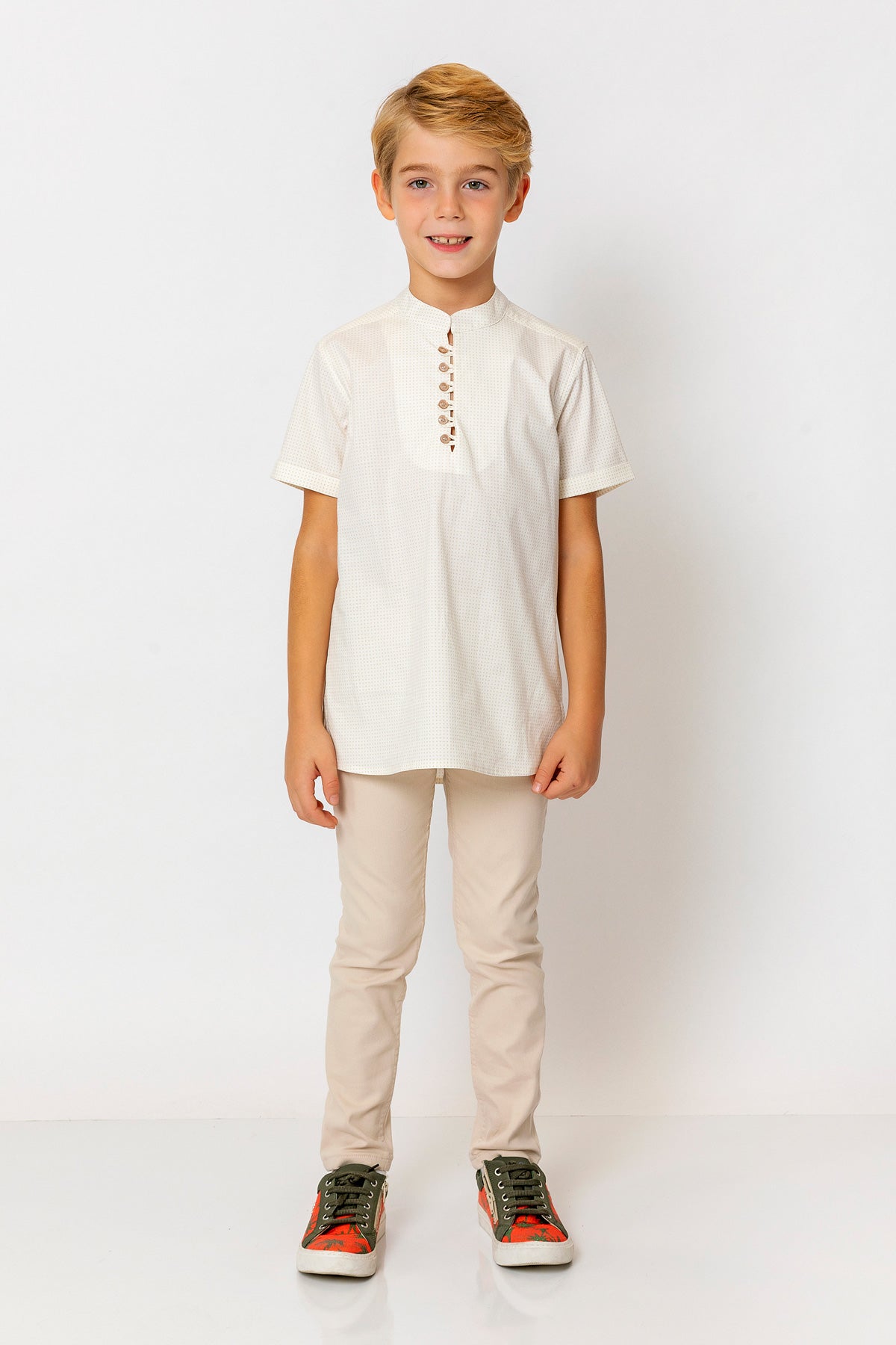 InCity Kids Boys Round Neck Short Sleeve Half Button Shirt InCity Boys & Girls