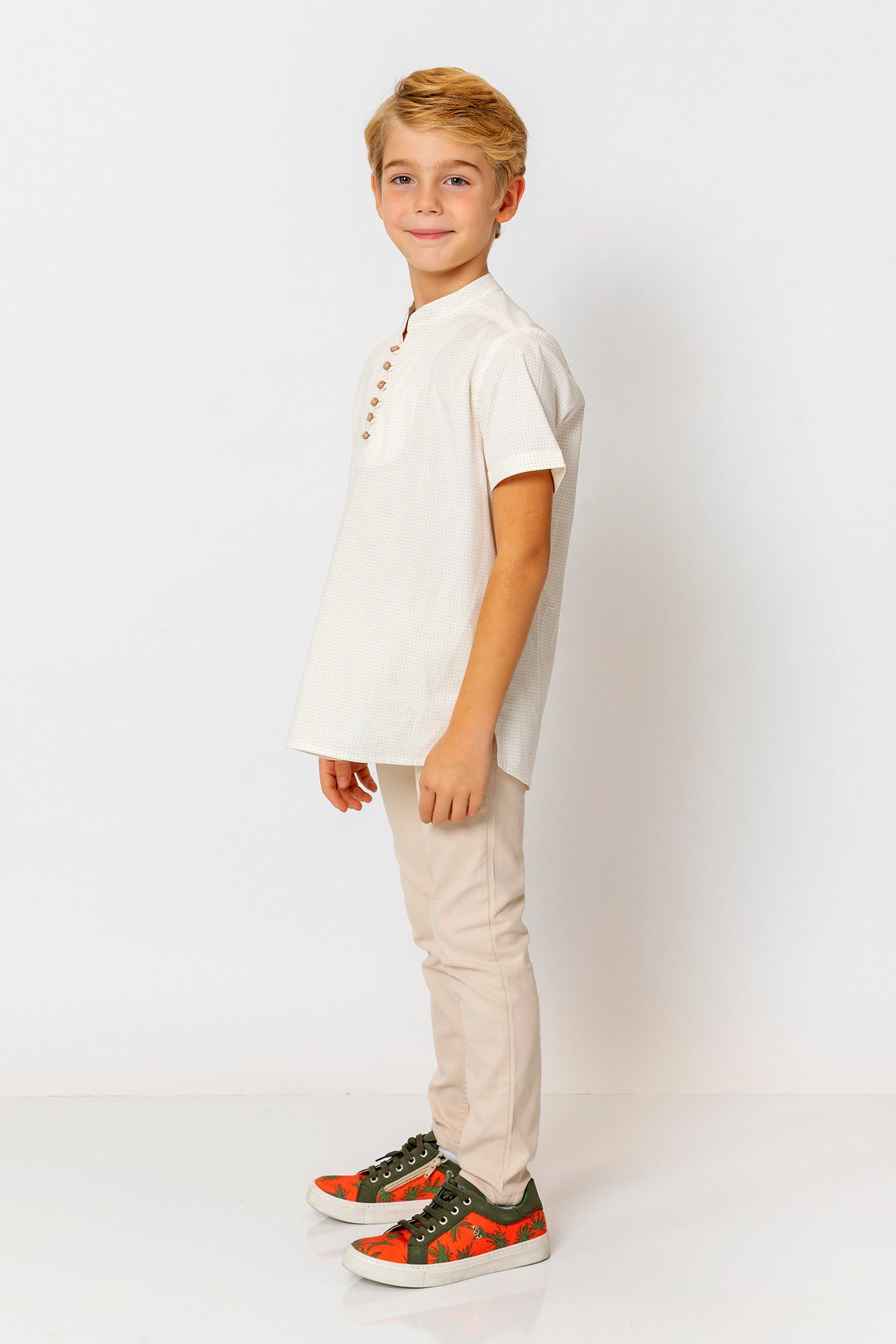 InCity Kids Boys Round Neck Short Sleeve Half Button Shirt InCity Boys & Girls