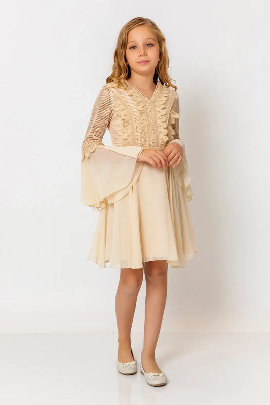 InCity Kids Girls Solid Flounce Sleeve Lace Tulle Dress InCity Boys & Girls