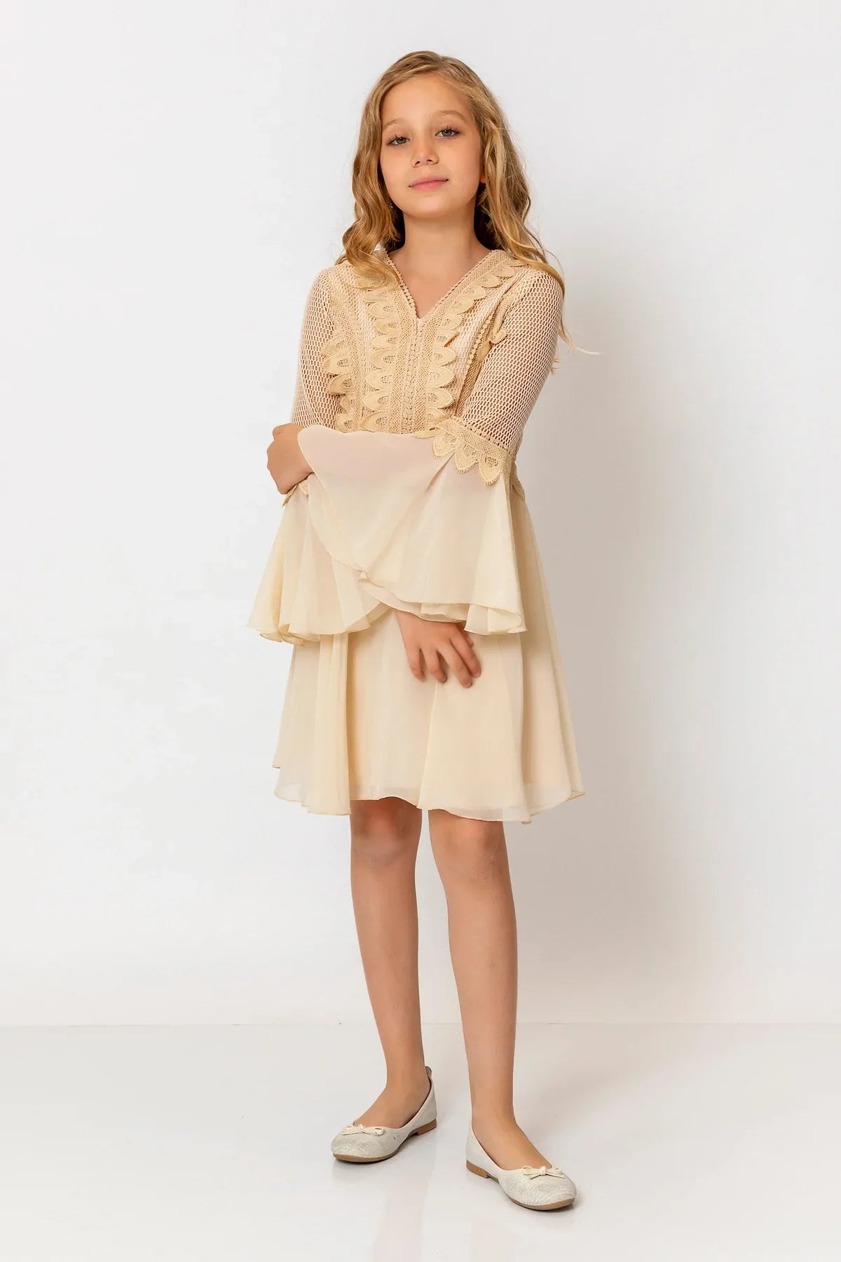 InCity Kids Girls Solid Flounce Sleeve Lace Tulle Dress InCity Boys & Girls