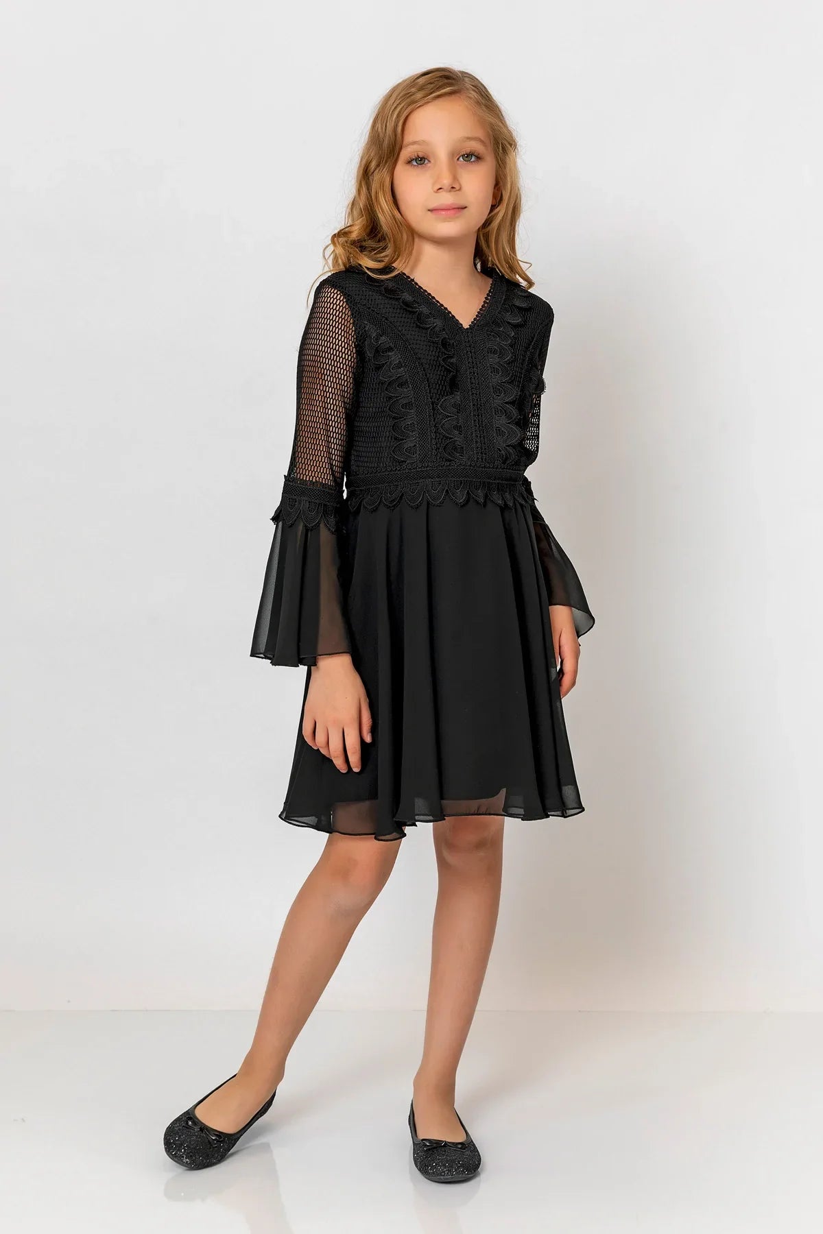 InCity Kids Girls Solid Flounce Sleeve Lace Tulle Dress InCity Boys & Girls