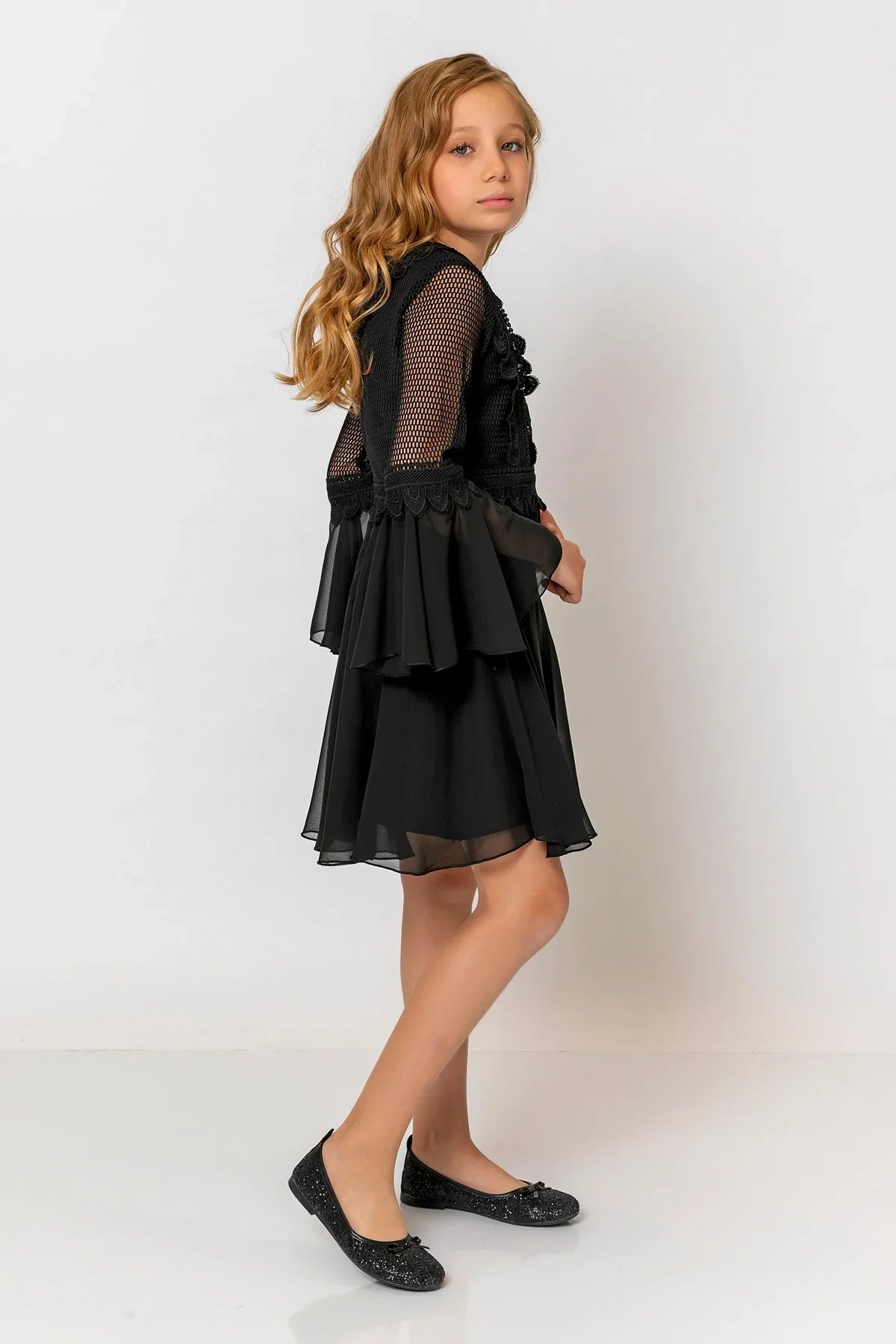 InCity Kids Girls Solid Flounce Sleeve Lace Tulle Dress InCity Boys & Girls