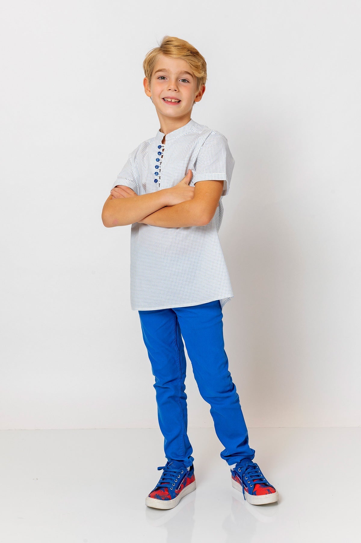 InCity Kids Boys Round Neck Short Sleeve Half Button Shirt InCity Boys & Girls