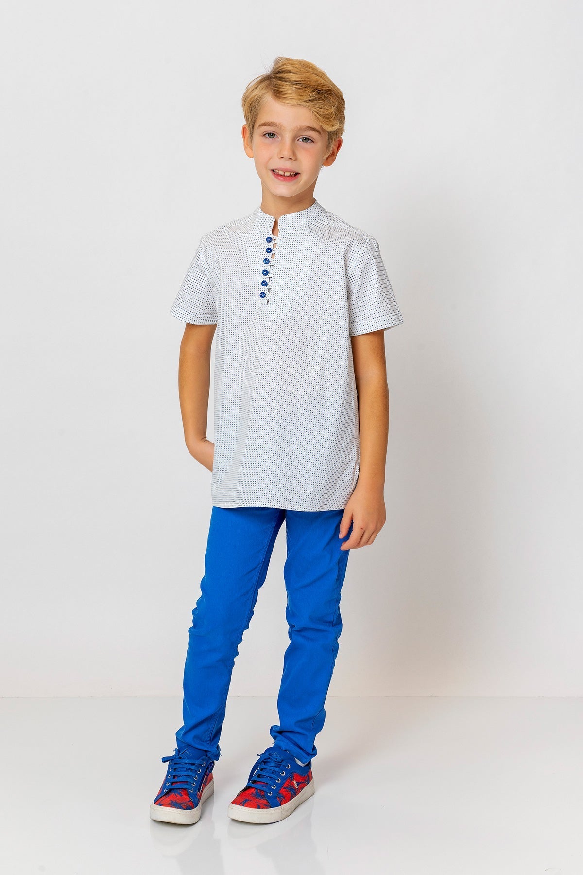 InCity Kids Boys Round Neck Short Sleeve Half Button Shirt InCity Boys & Girls