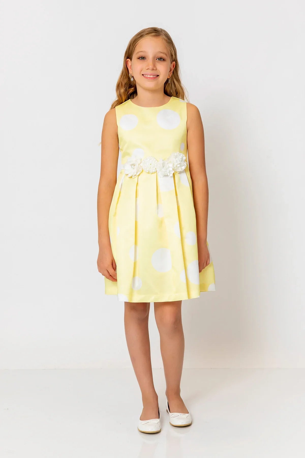 InCity Kids Girls Polka Dot Sleeveless Pleated Floral Belt Fashion Dress InCity Boys & Girls