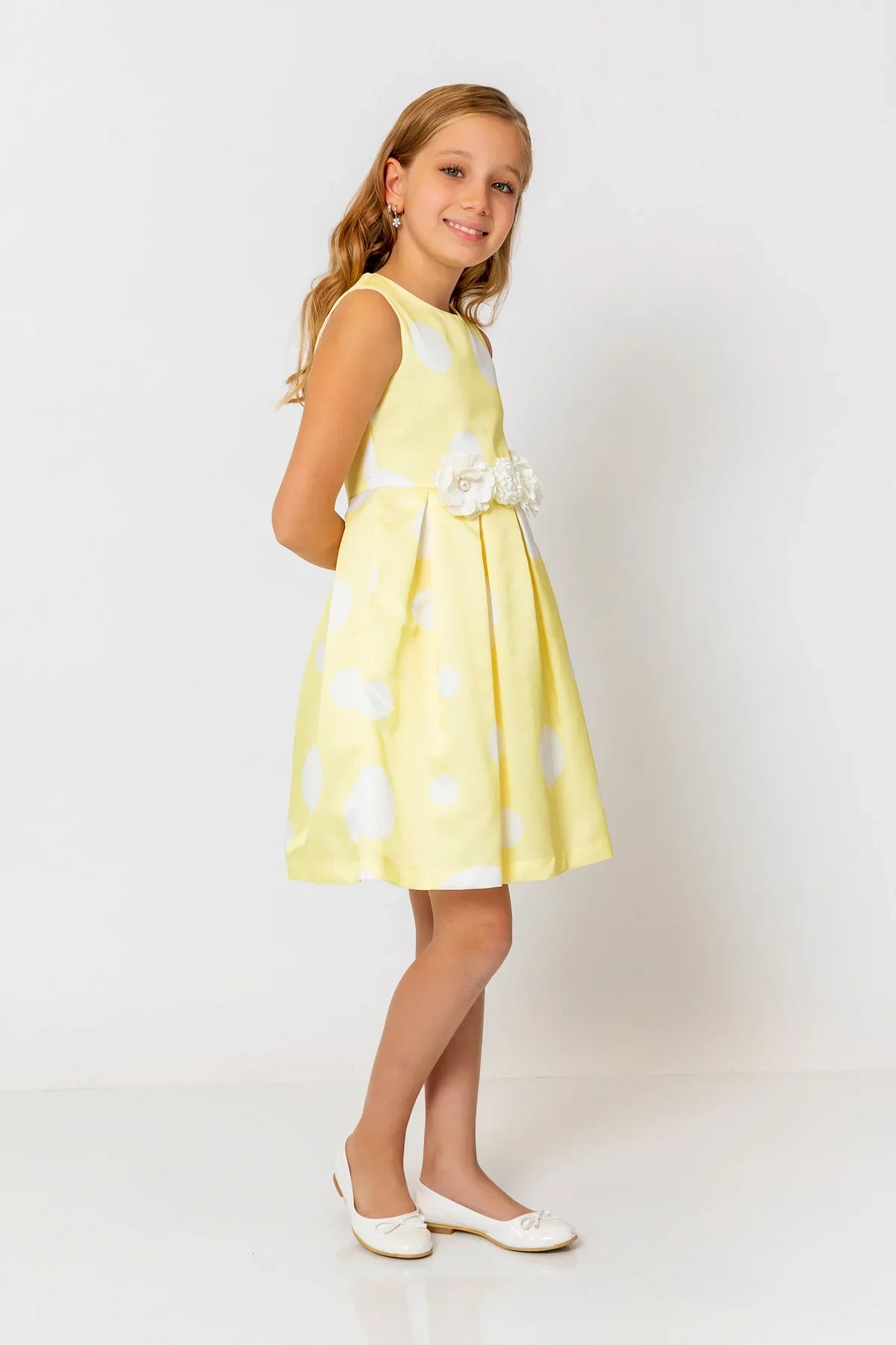 InCity Kids Girls Polka Dot Sleeveless Pleated Floral Belt Fashion Dress InCity Boys & Girls