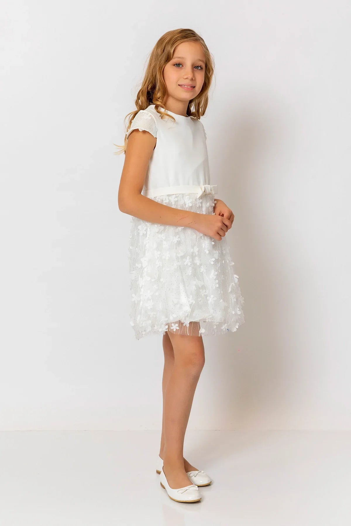 InCity Kids Girls Short Sleeve Belted Floral Tulle Dress InCity Boys & Girls