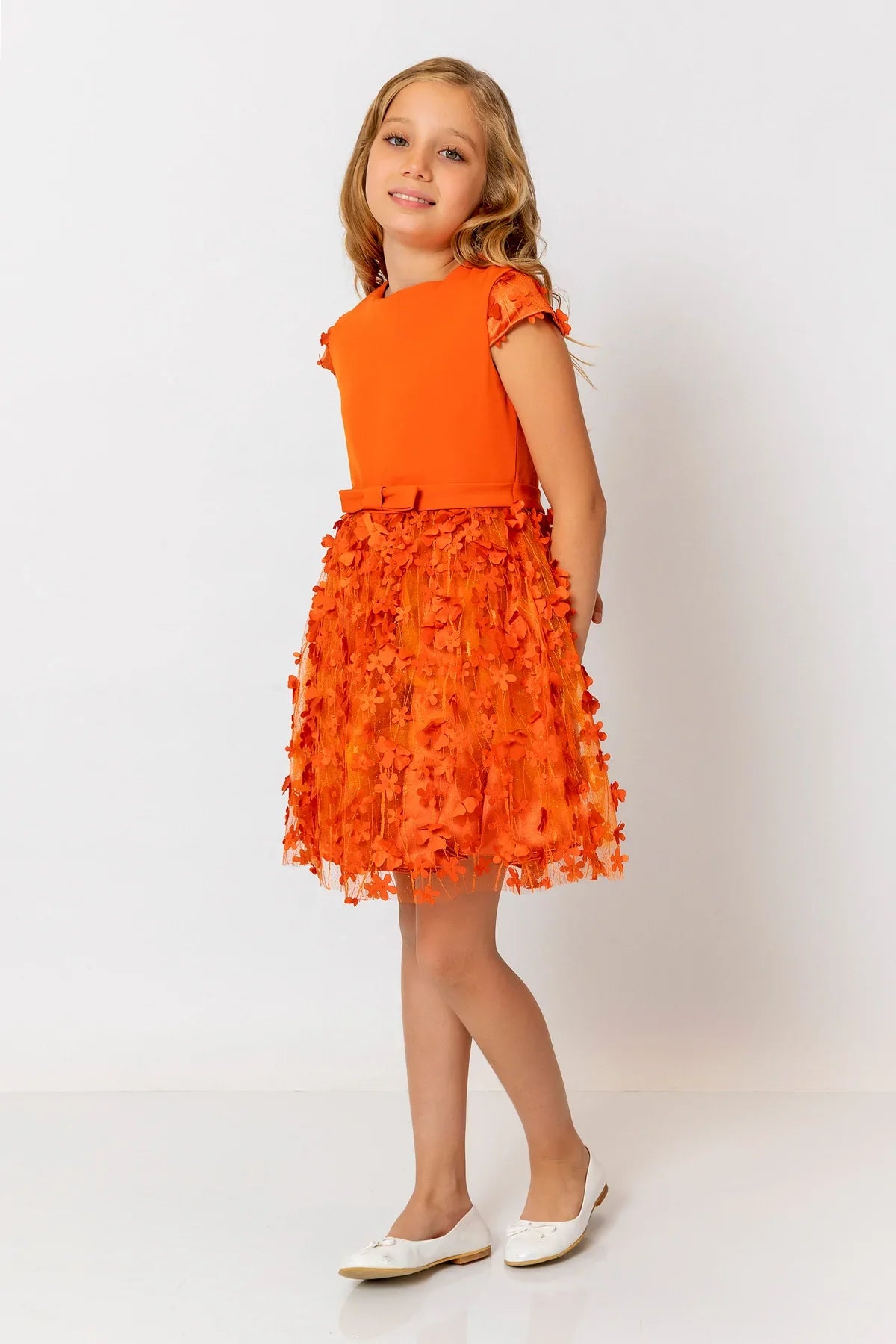 InCity Kids Girls Short Sleeve Belted Floral Tulle Dress InCity Boys & Girls