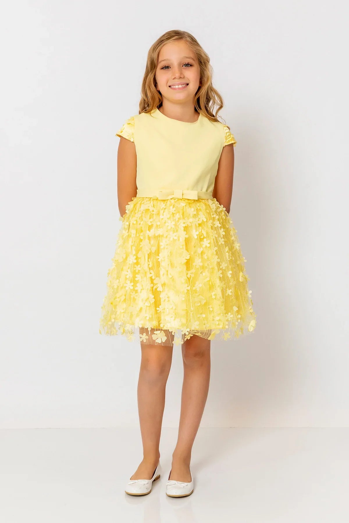 InCity Kids Girls Short Sleeve Belted Floral Tulle Dress InCity Boys & Girls