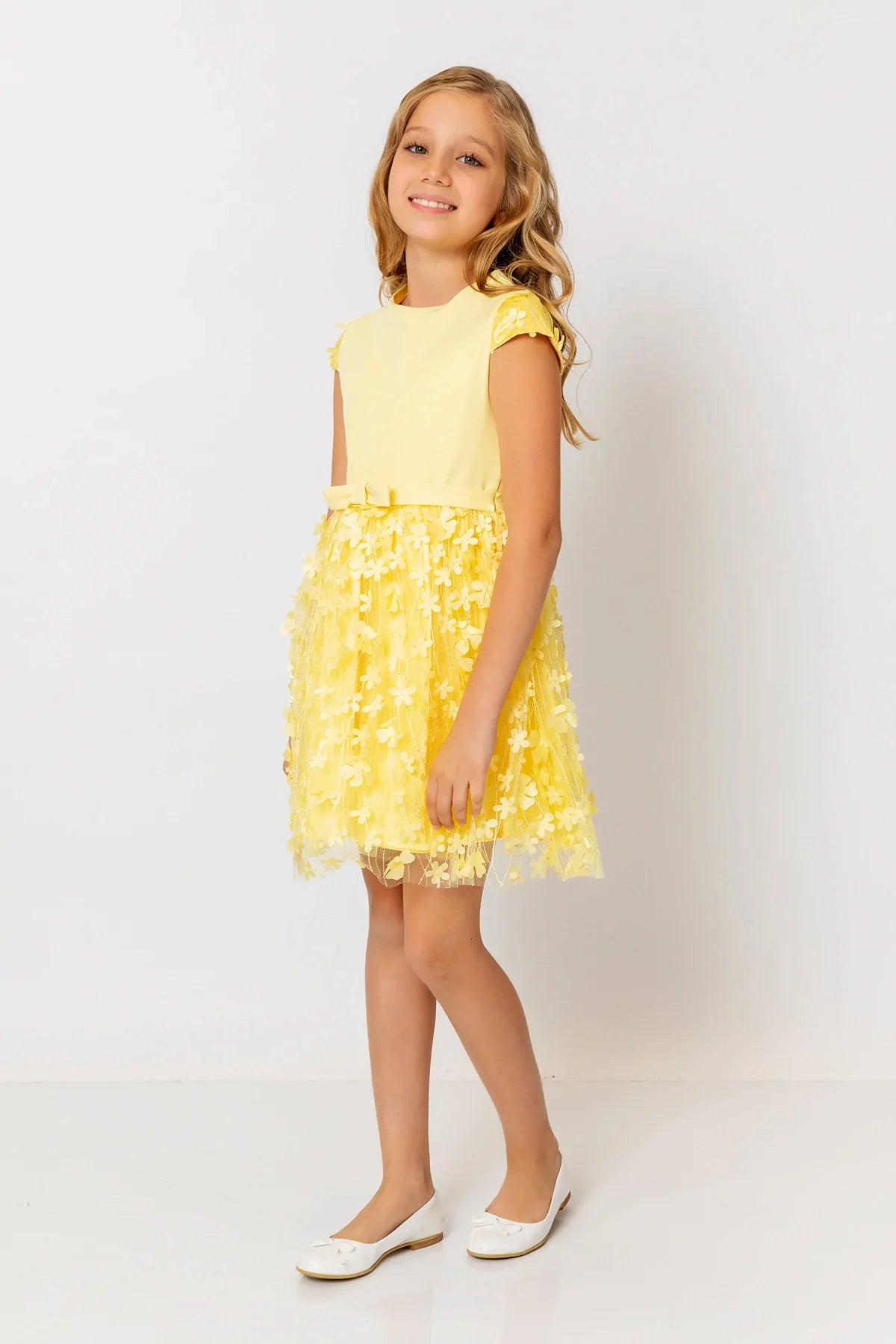 InCity Kids Girls Short Sleeve Belted Floral Tulle Dress InCity Boys & Girls