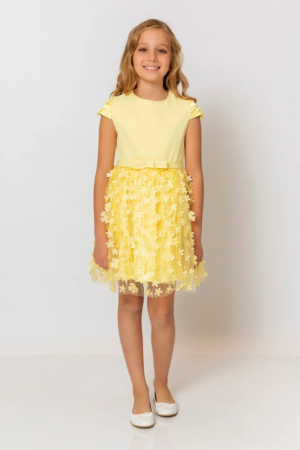 InCity Kids Girls Short Sleeve Belted Floral Tulle Dress InCity Boys & Girls