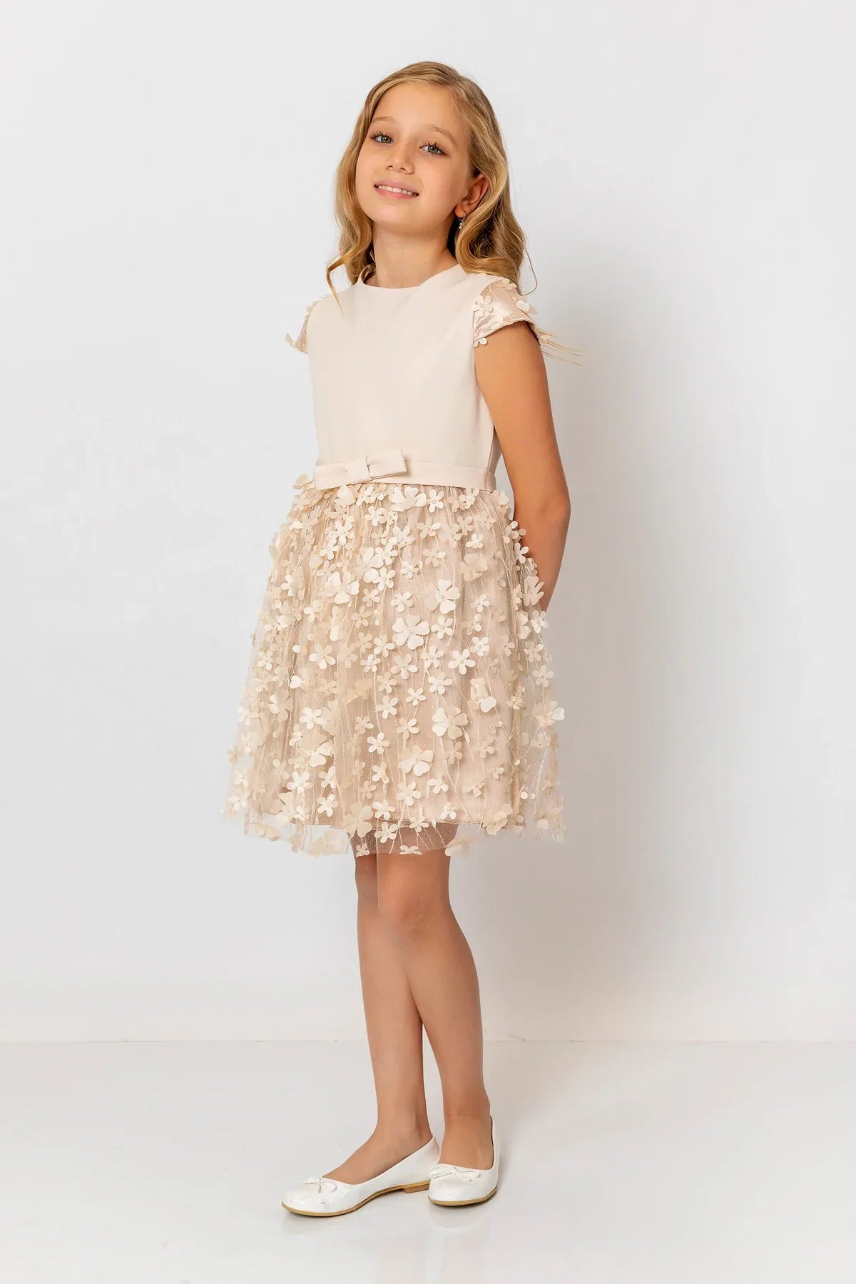 InCity Kids Girls Short Sleeve Belted Floral Tulle Dress InCity Boys & Girls