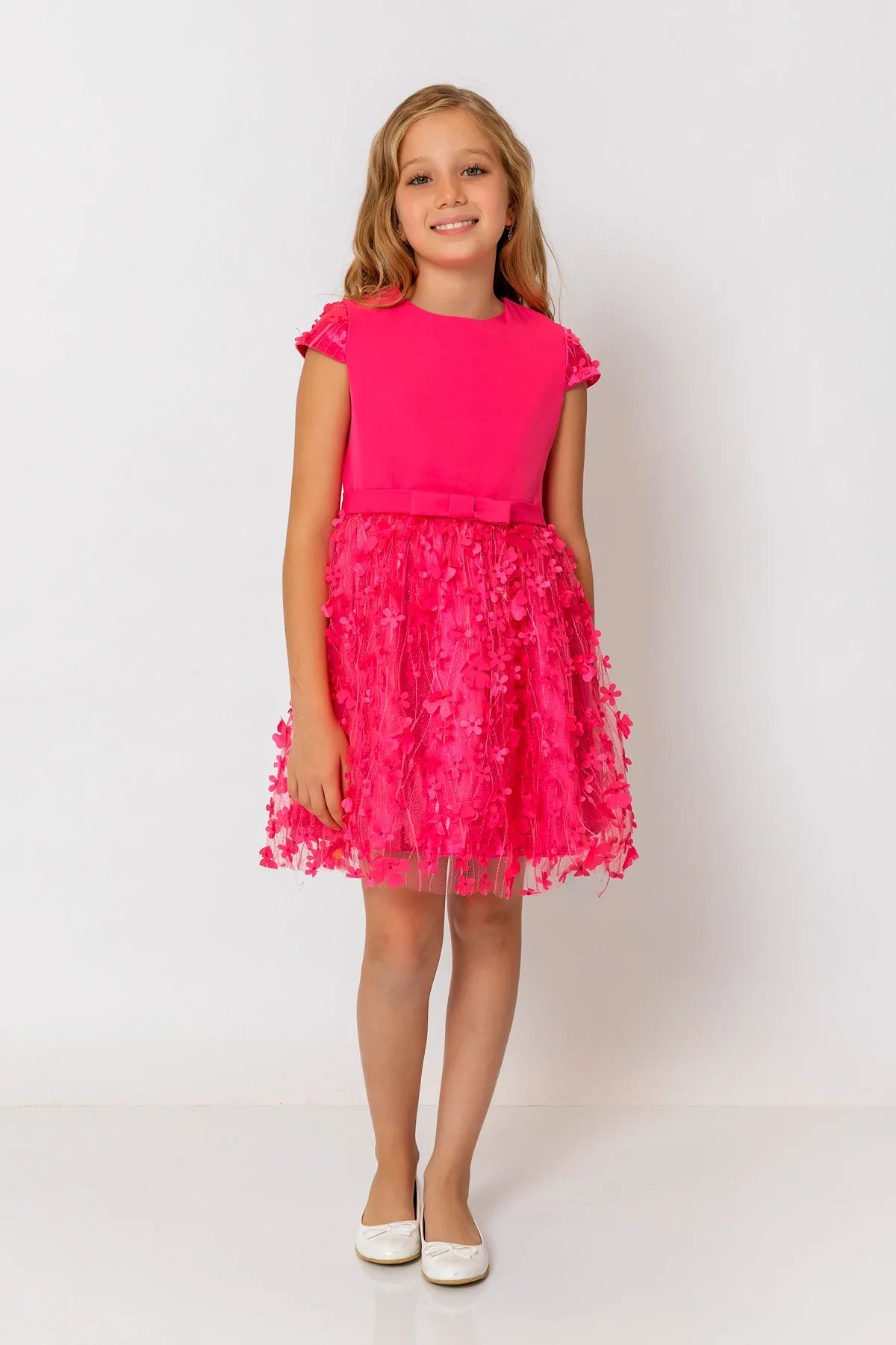 InCity Kids Girls Short Sleeve Belted Floral Tulle Dress InCity Boys & Girls