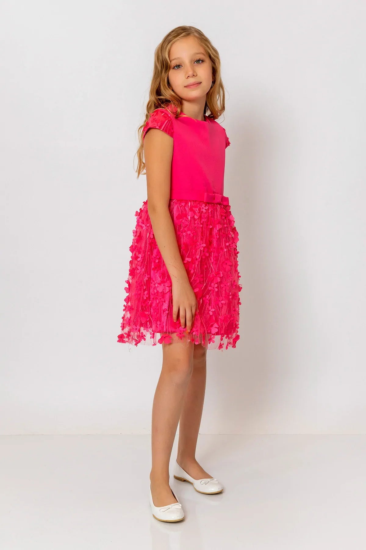 InCity Kids Girls Short Sleeve Belted Floral Tulle Dress InCity Boys & Girls