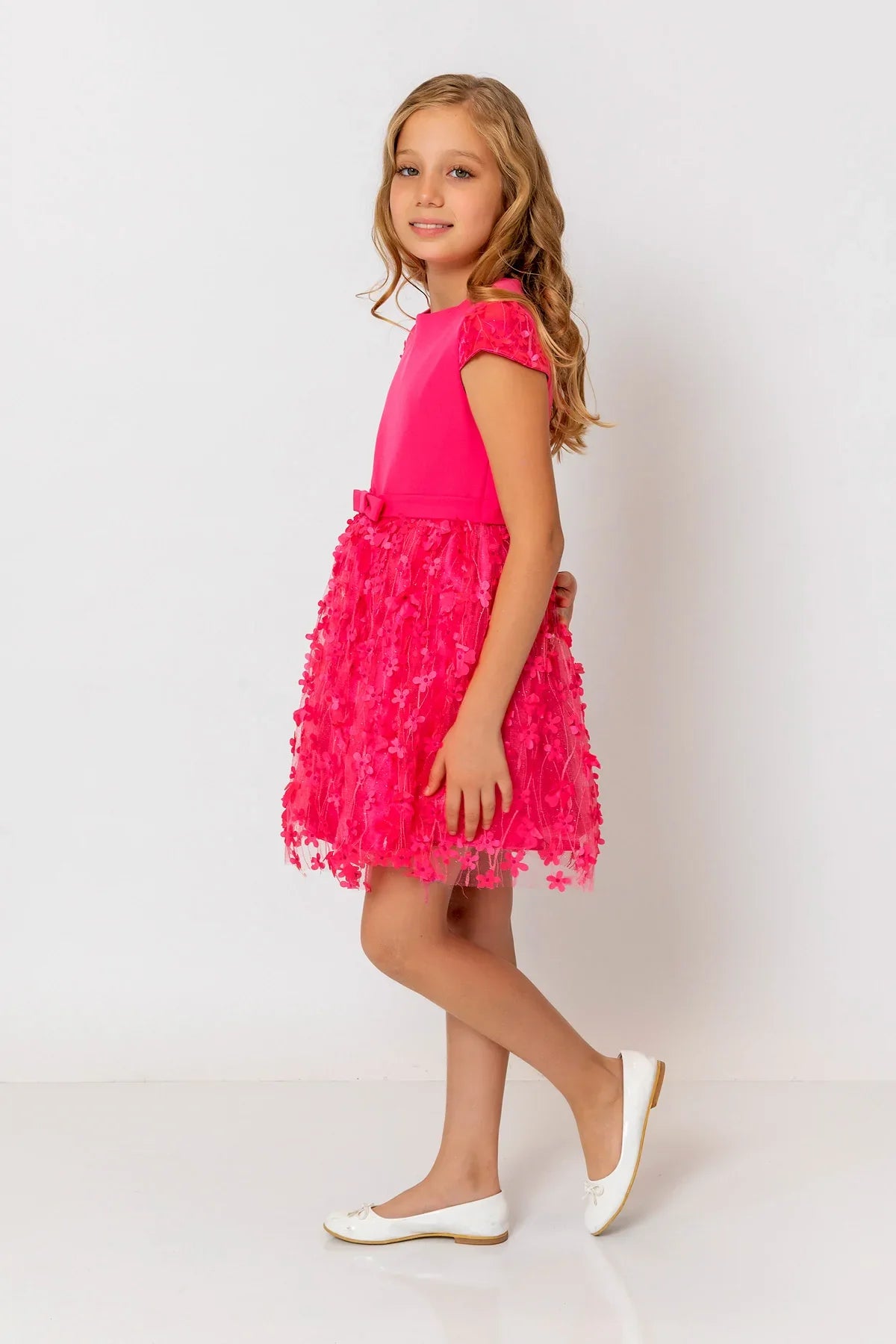 InCity Kids Girls Short Sleeve Belted Floral Tulle Dress InCity Boys & Girls