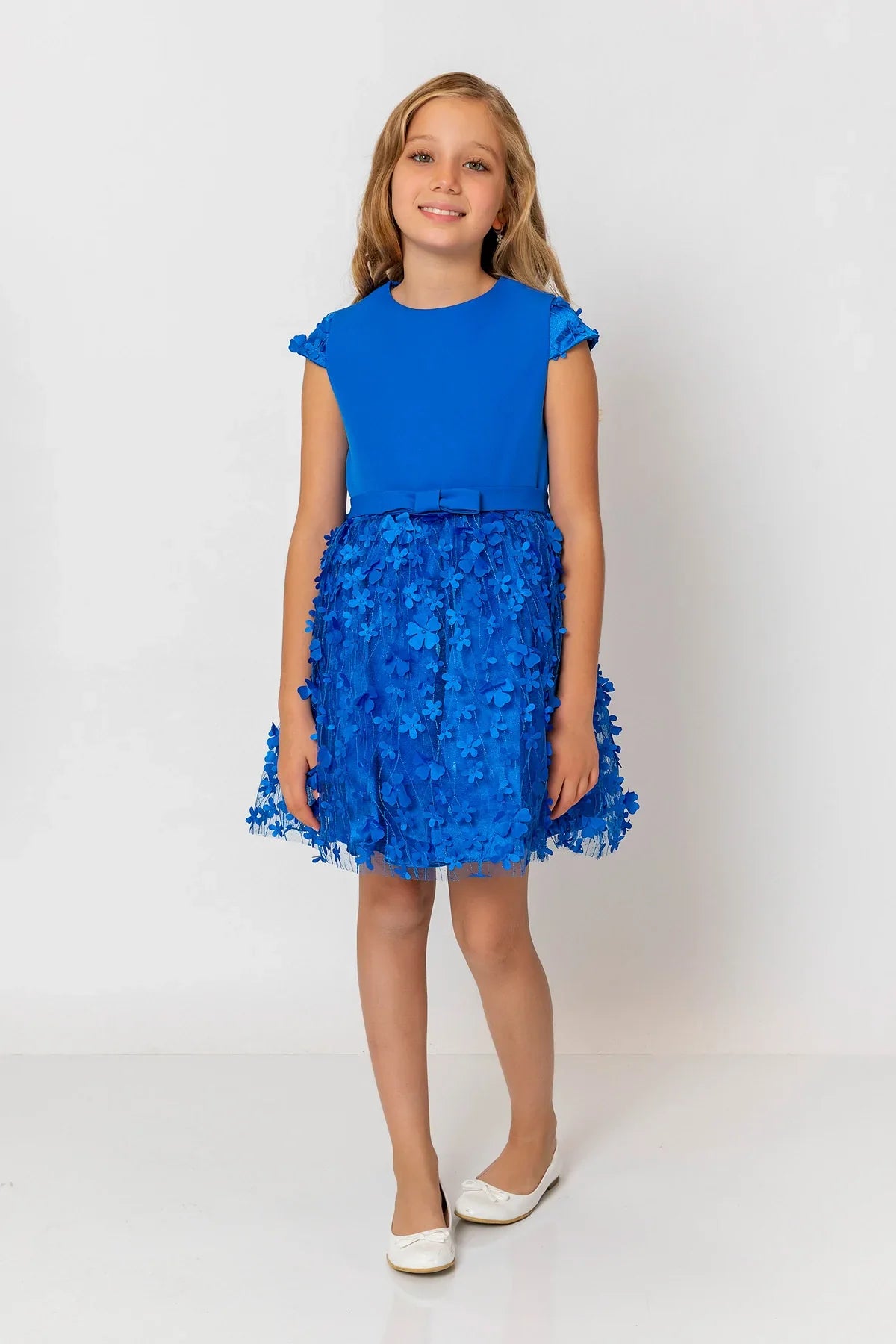 InCity Kids Girls Short Sleeve Belted Floral Tulle Dress InCity Boys & Girls