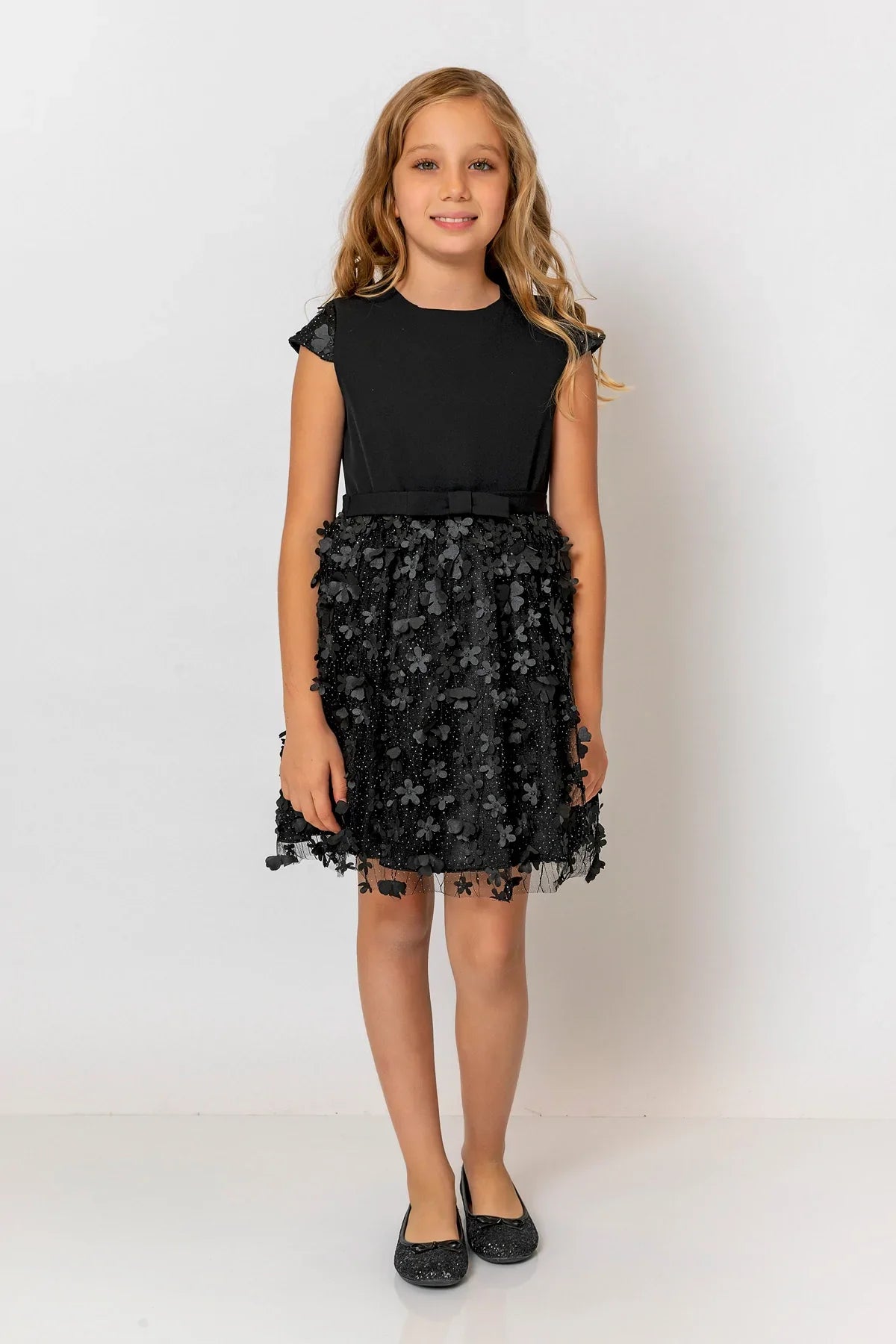 InCity Kids Girls Short Sleeve Belted Floral Tulle Dress InCity Boys & Girls