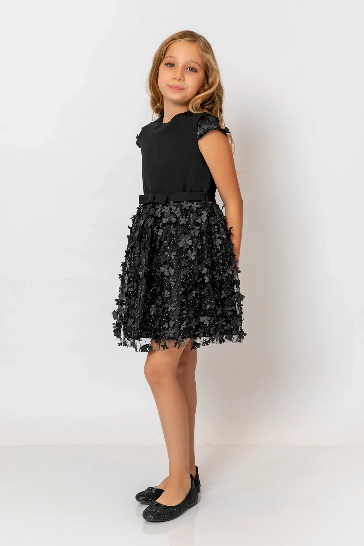 InCity Kids Girls Short Sleeve Belted Floral Tulle Dress InCity Boys & Girls