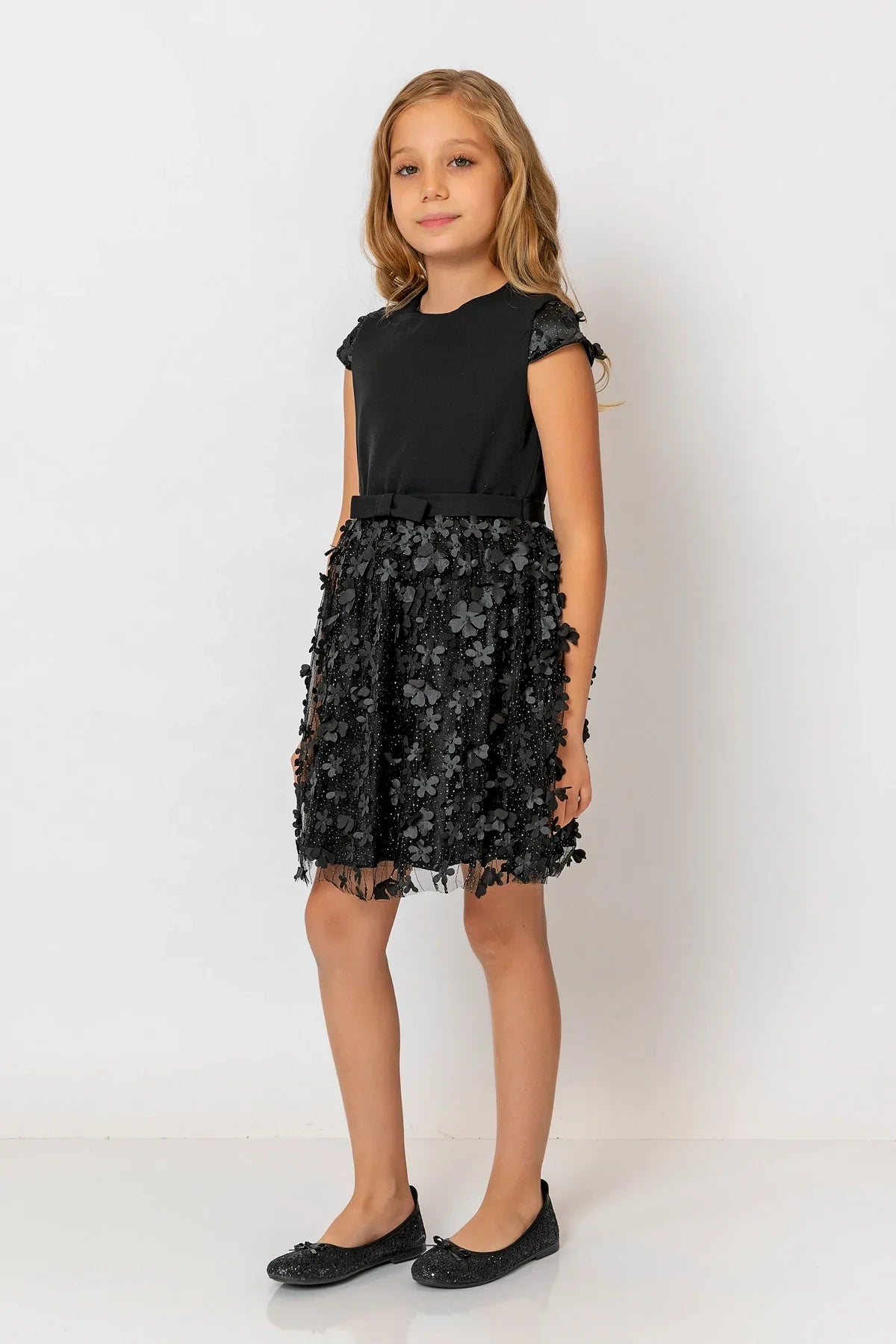 InCity Kids Girls Short Sleeve Belted Floral Tulle Dress InCity Boys & Girls