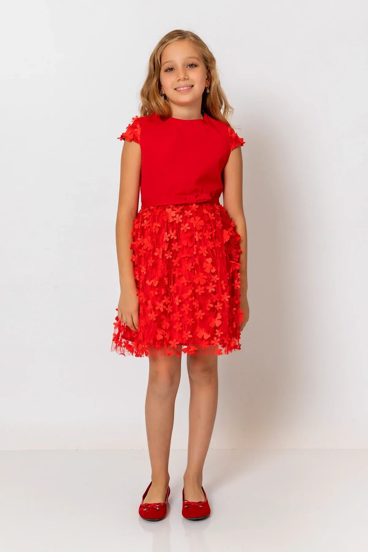 InCity Kids Girls Short Sleeve Belted Floral Tulle Dress InCity Boys & Girls