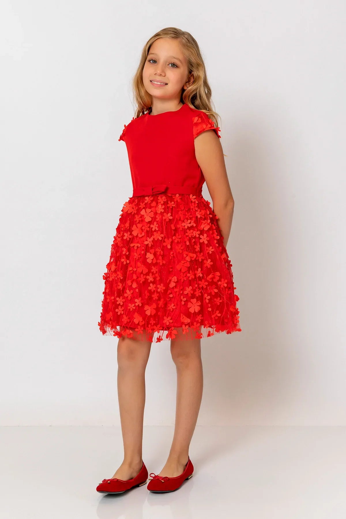 InCity Kids Girls Short Sleeve Belted Floral Tulle Dress InCity Boys & Girls