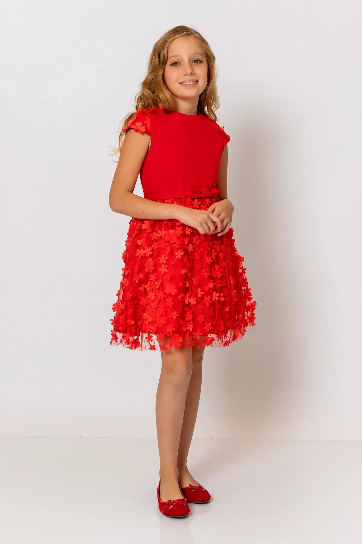 InCity Kids Girls Short Sleeve Belted Floral Tulle Dress InCity Boys & Girls