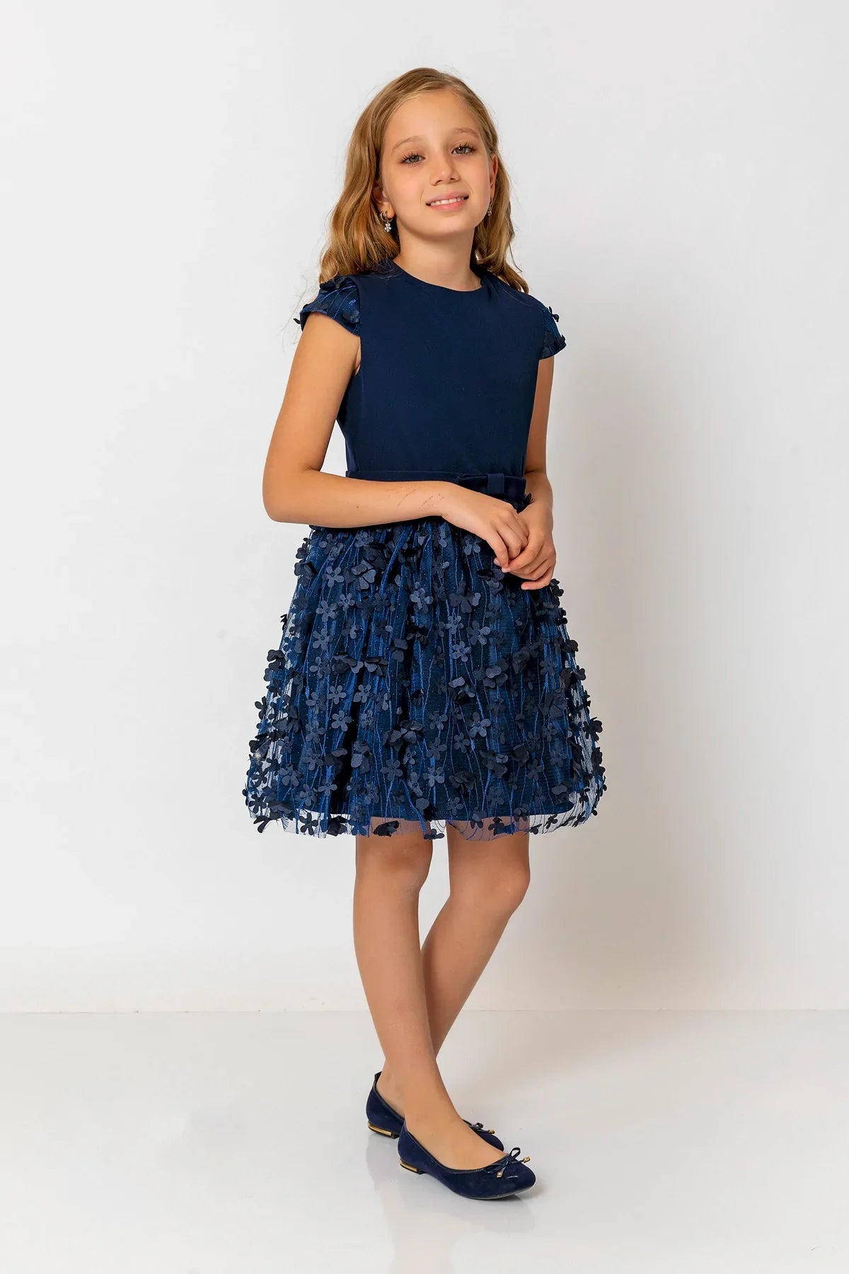 InCity Kids Girls Short Sleeve Belted Floral Tulle Dress InCity Boys & Girls