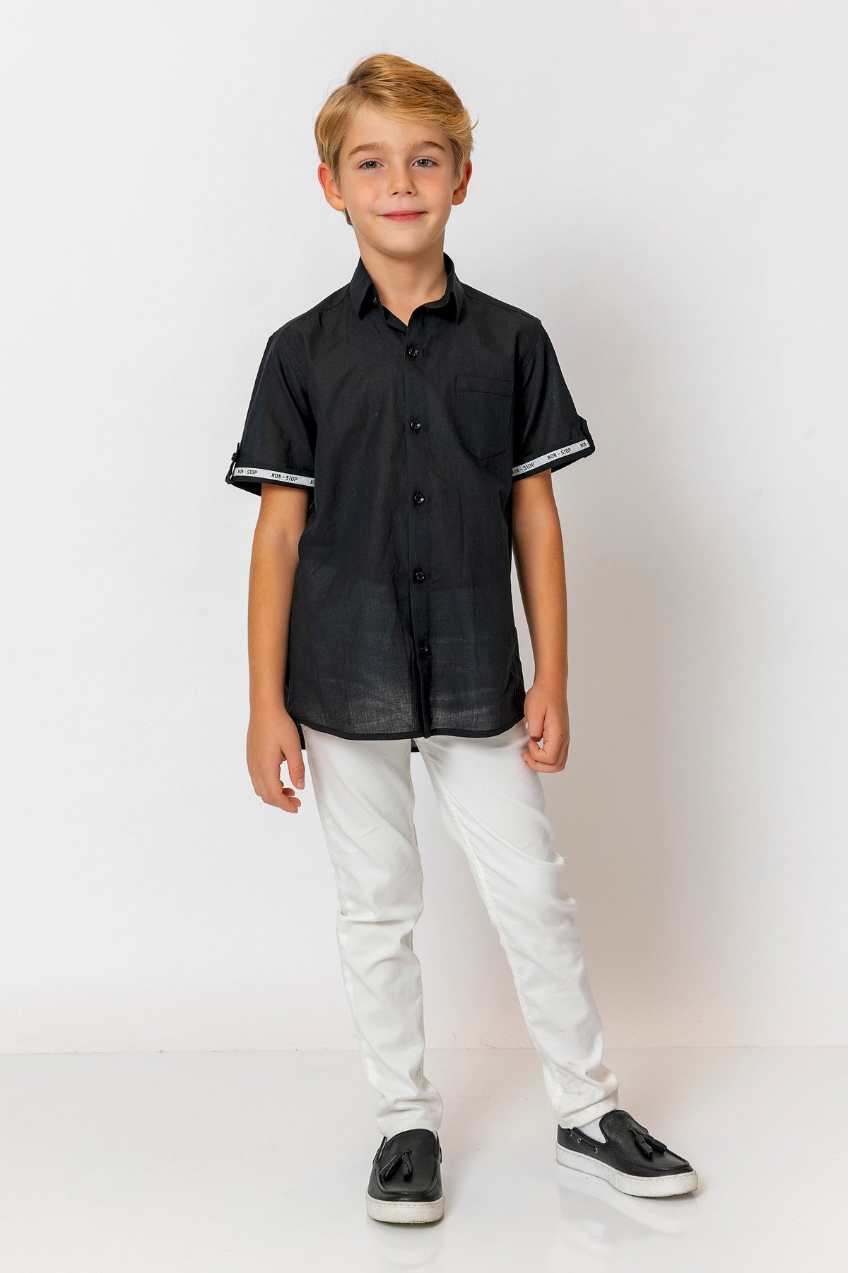 InCity Kids Boys Collared Short Sleeve Solid Pocket Button-Down Shirt InCity Boys & Girls