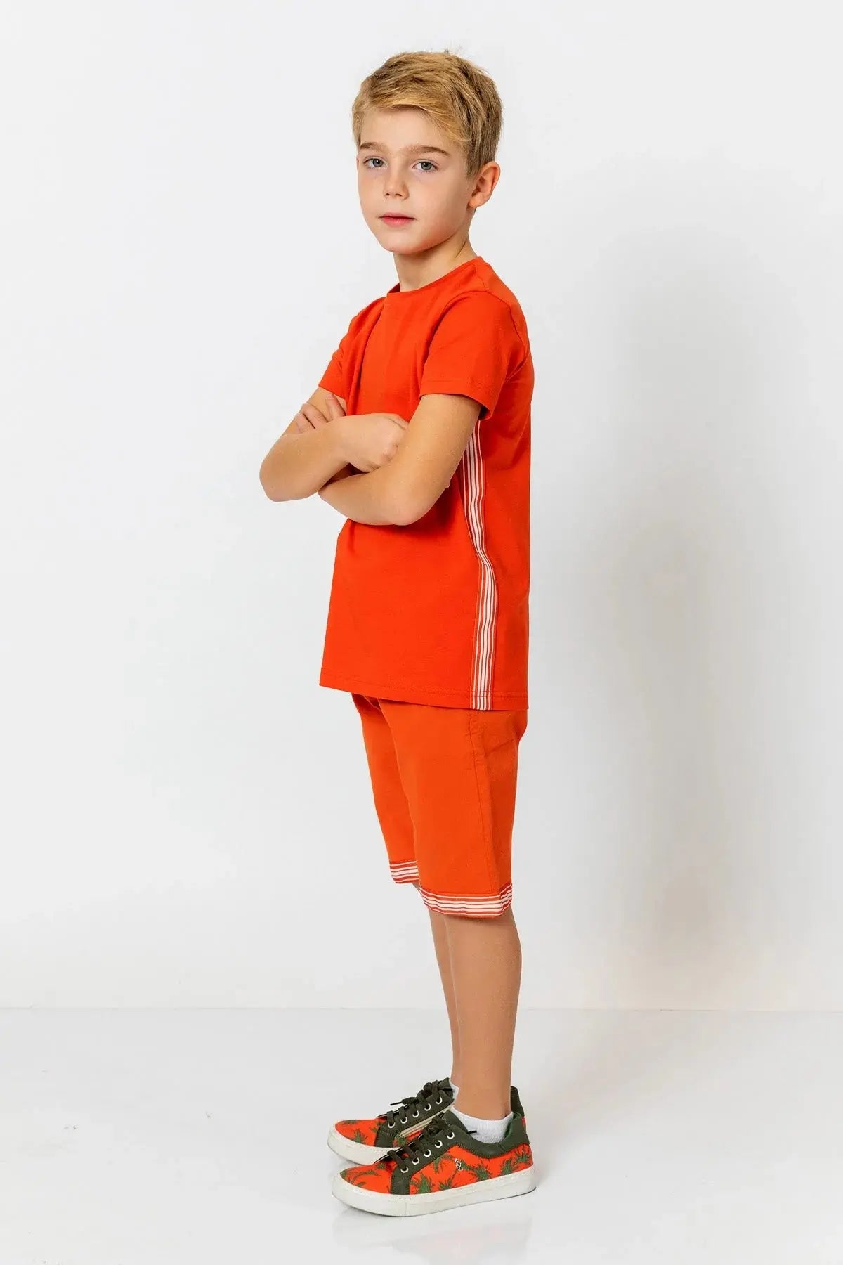 InCity Boys (3010) - Yuvarlak Yaka Yan Çizgili Ksa Kollu T-Shirt dogan-811