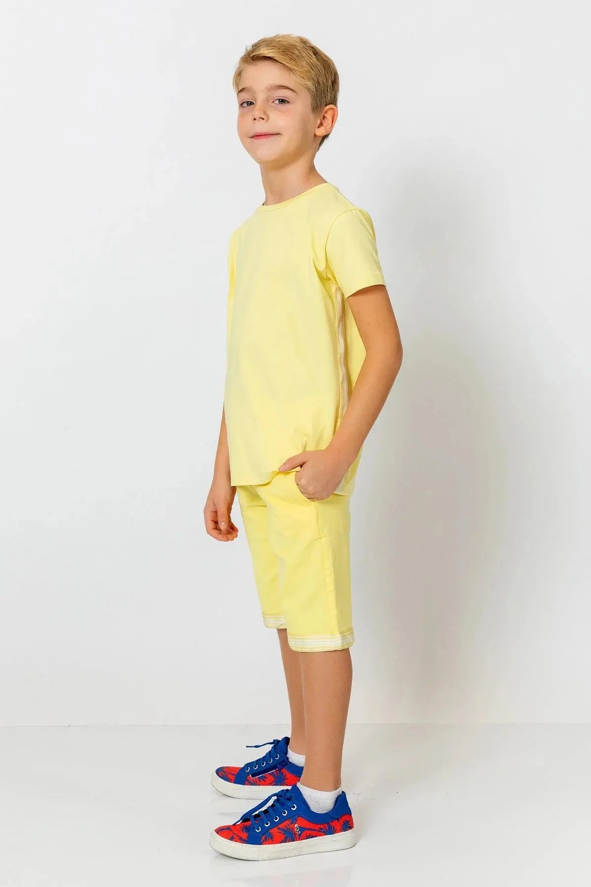 InCity Boys (3010) - Yuvarlak Yaka Yan Çizgili Ksa Kollu T-Shirt dogan-811