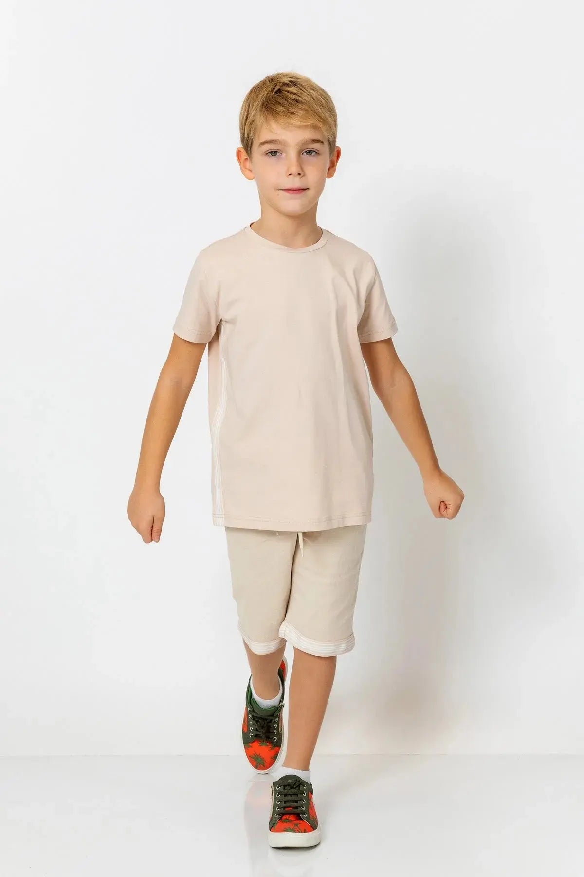 InCity Boys (3010) - Yuvarlak Yaka Yan Çizgili Ksa Kollu T-Shirt dogan-811