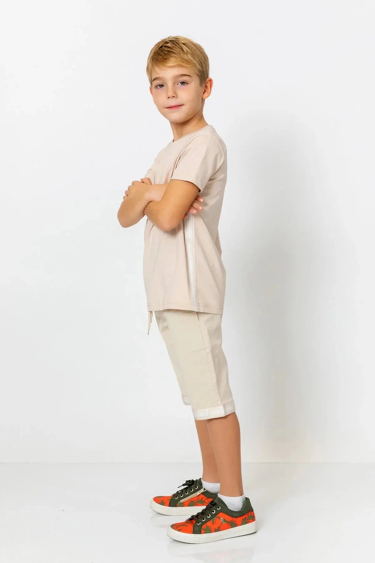 InCity Boys (3010) - Yuvarlak Yaka Yan Çizgili Ksa Kollu T-Shirt dogan-811