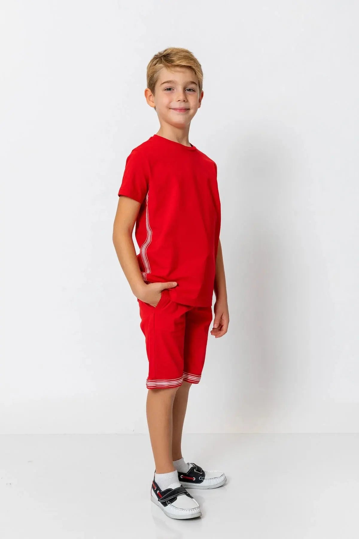 InCity Boys (3010) - Yuvarlak Yaka Yan Çizgili Ksa Kollu T-Shirt dogan-811