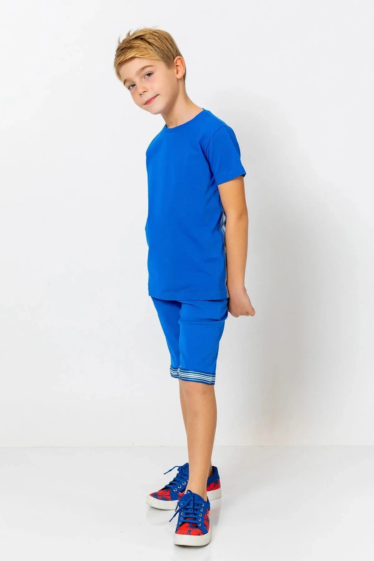 InCity Boys (3010) - Yuvarlak Yaka Yan Çizgili Ksa Kollu T-Shirt dogan-811