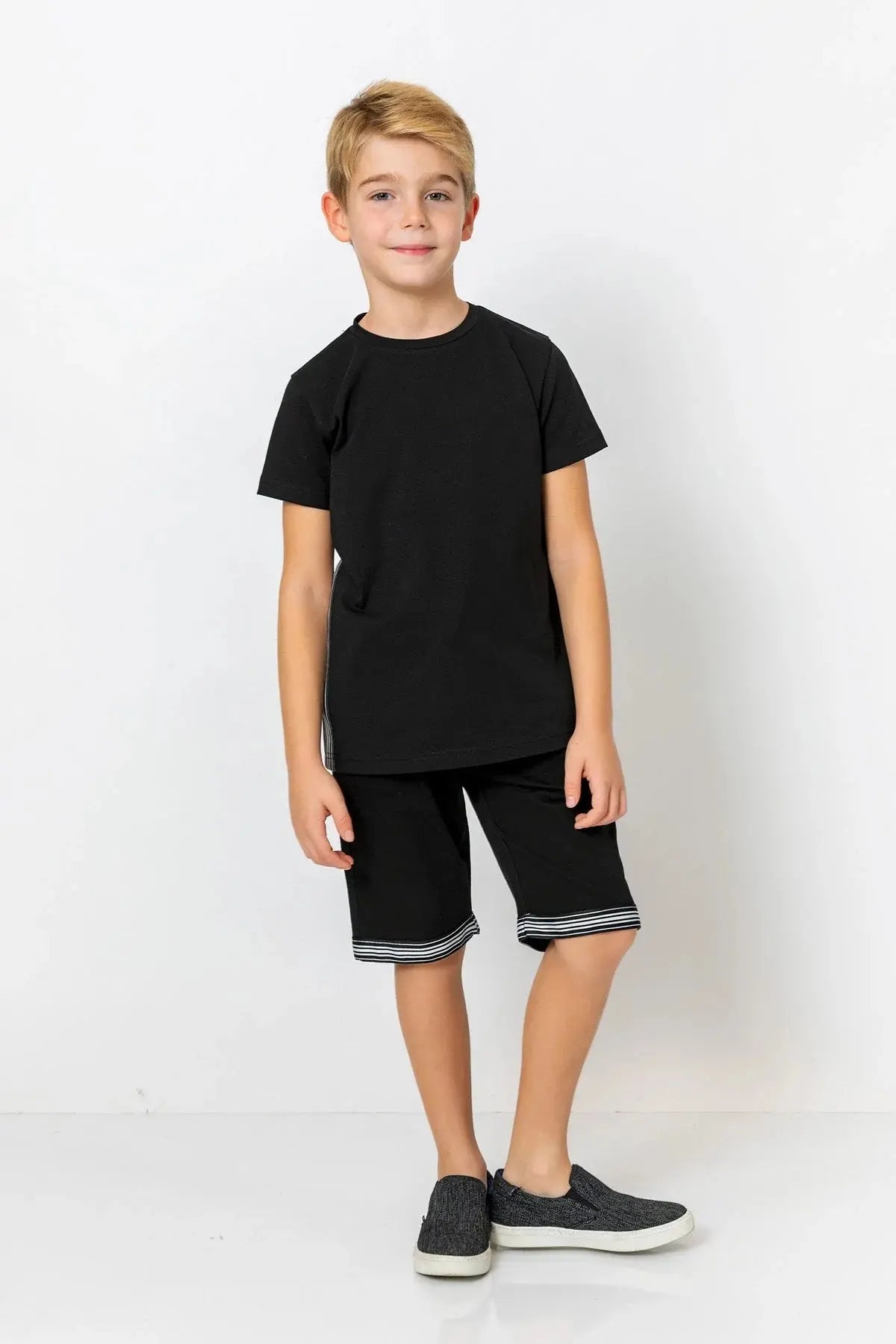 InCity Boys (3010) - Yuvarlak Yaka Yan Çizgili Ksa Kollu T-Shirt dogan-811