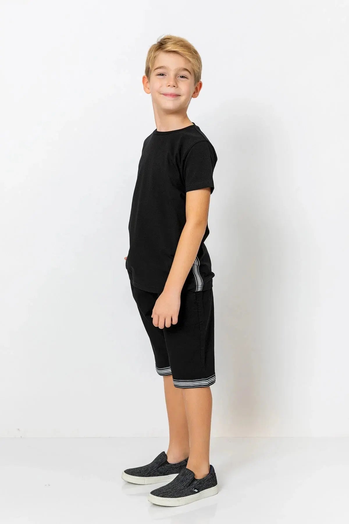 InCity Boys (3010) - Yuvarlak Yaka Yan Çizgili Ksa Kollu T-Shirt dogan-811