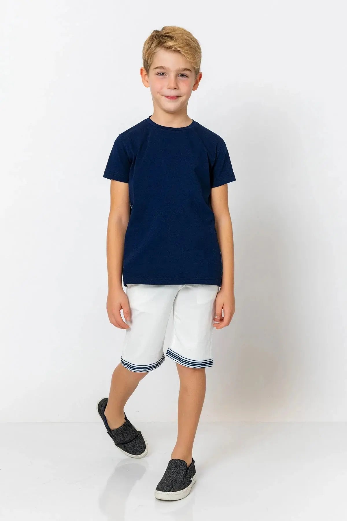 InCity Boys (3010) - Yuvarlak Yaka Yan Çizgili Ksa Kollu T-Shirt dogan-811