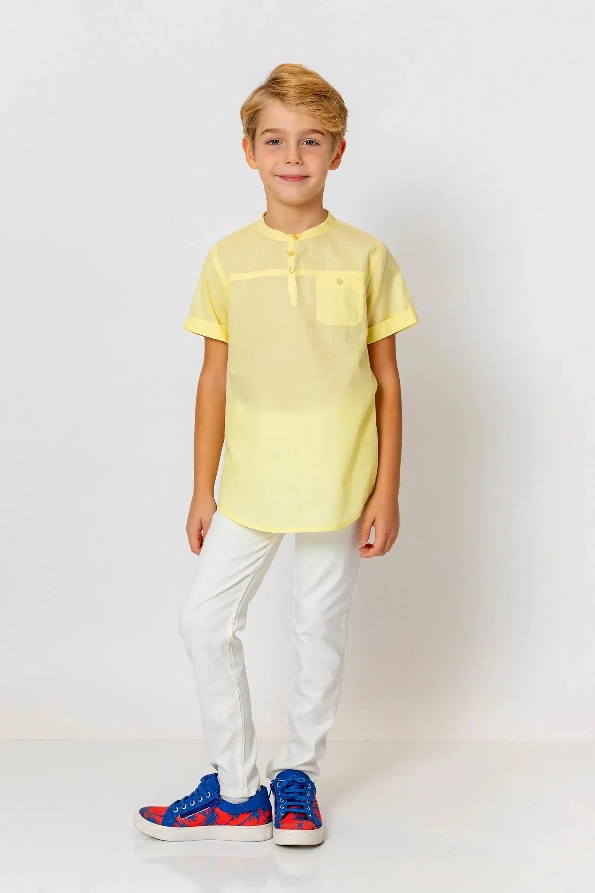 InCity Boys (3063) - Yuvarlak Yaka Düğmeli Kısa Kollu Gömlek dogan-811