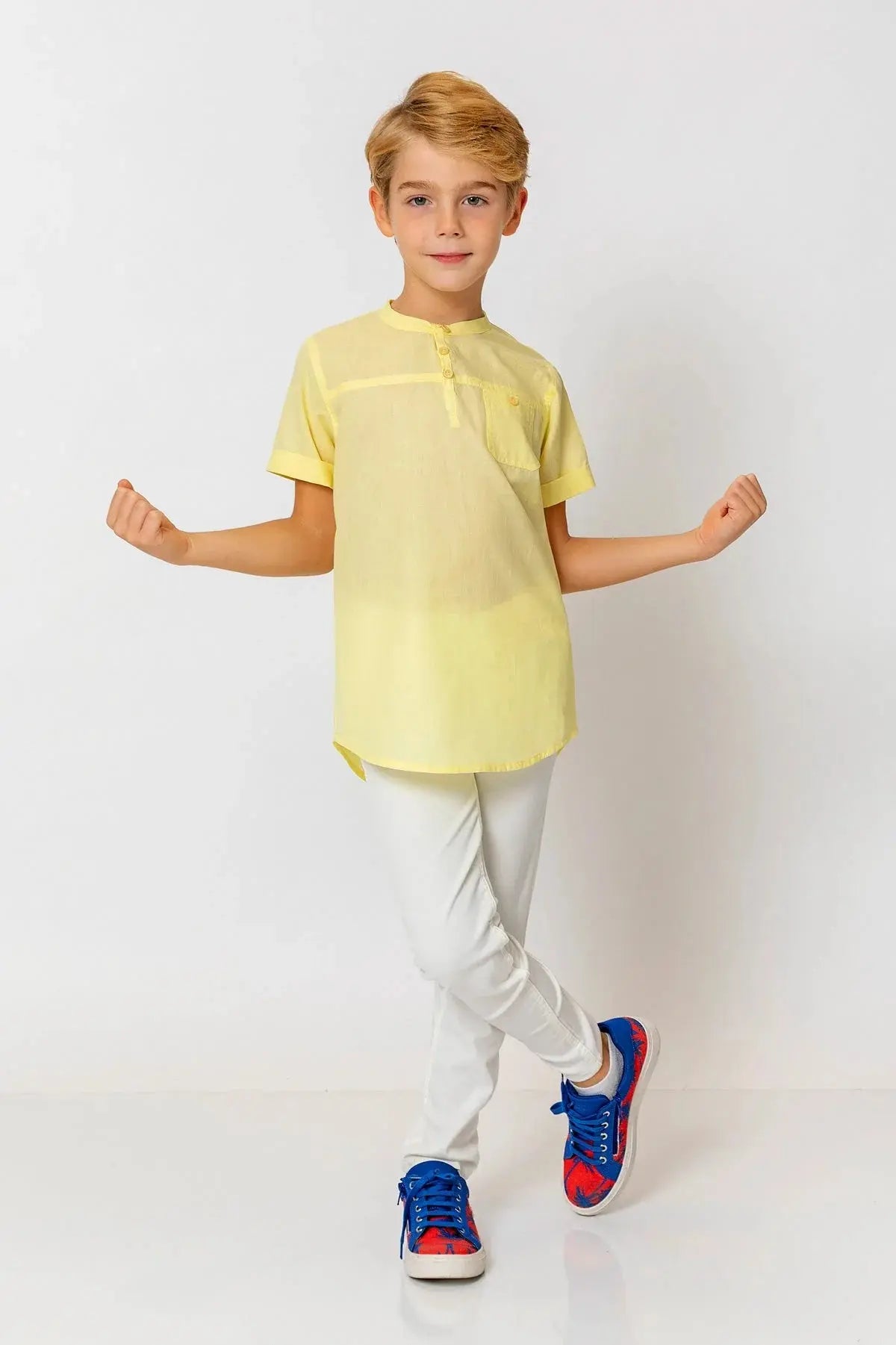 InCity Boys (3063) - Yuvarlak Yaka Düğmeli Kısa Kollu Gömlek dogan-811