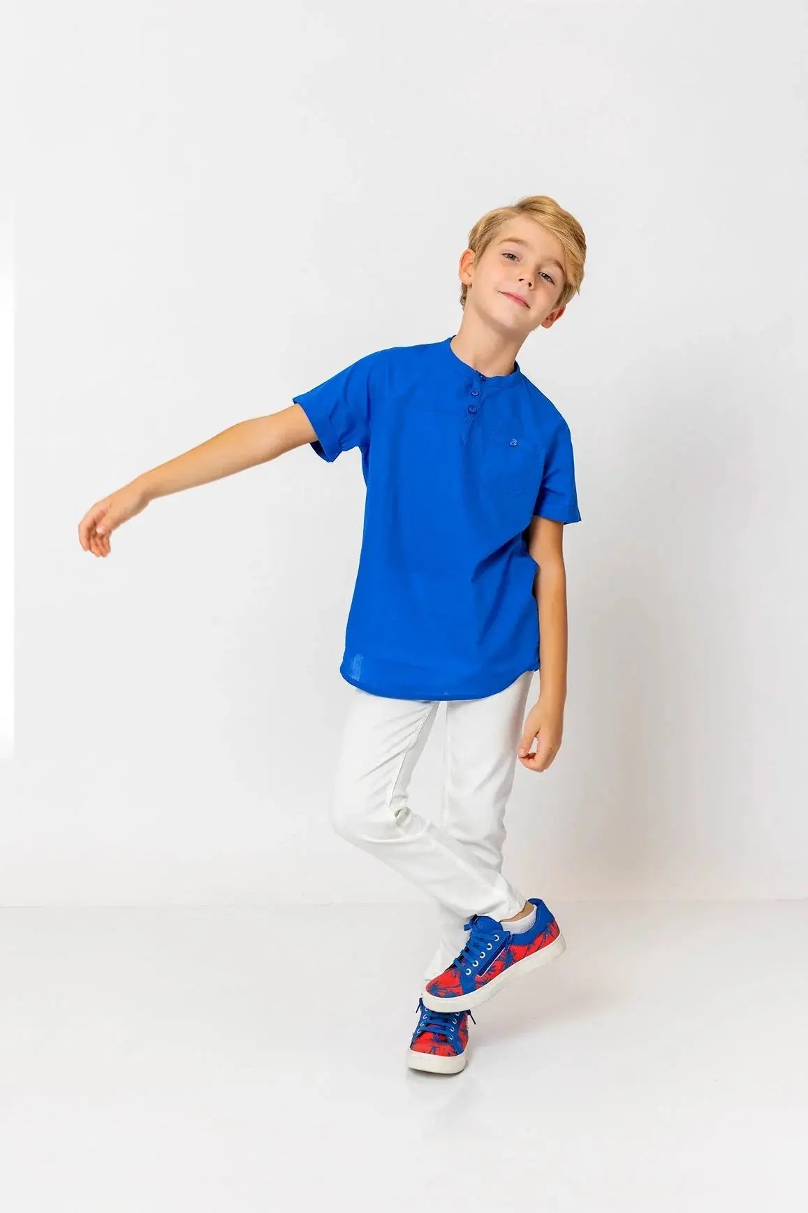 InCity Boys (3063) - Yuvarlak Yaka Düğmeli Kısa Kollu Gömlek dogan-811