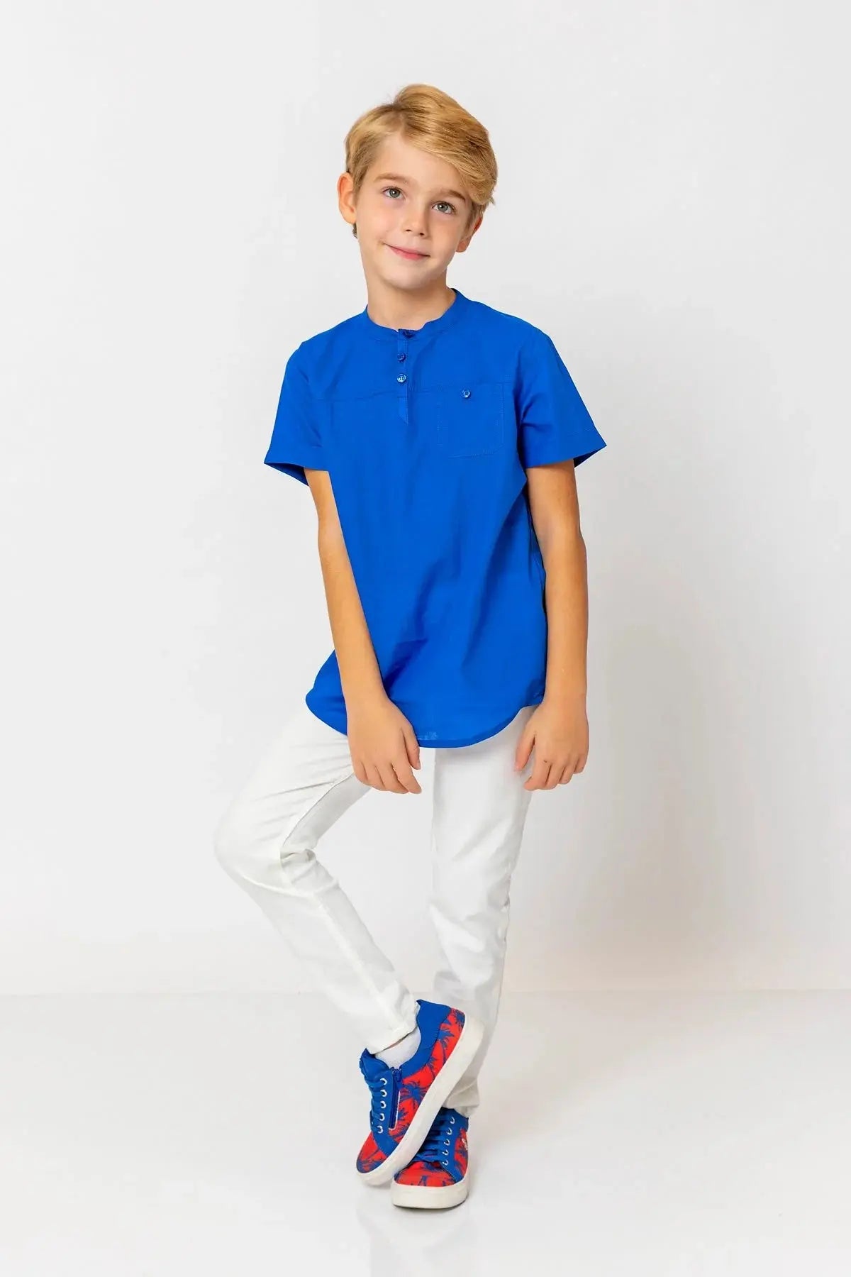 InCity Boys (3063) - Yuvarlak Yaka Düğmeli Kısa Kollu Gömlek dogan-811