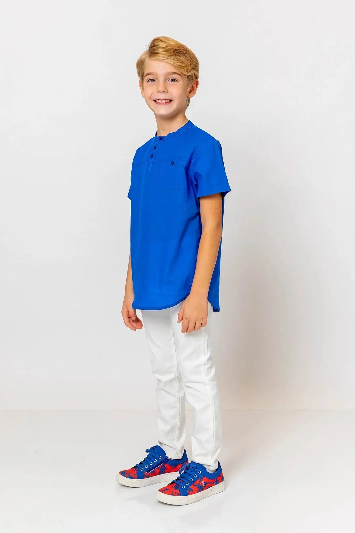 InCity Boys (3063) - Yuvarlak Yaka Düğmeli Kısa Kollu Gömlek dogan-811