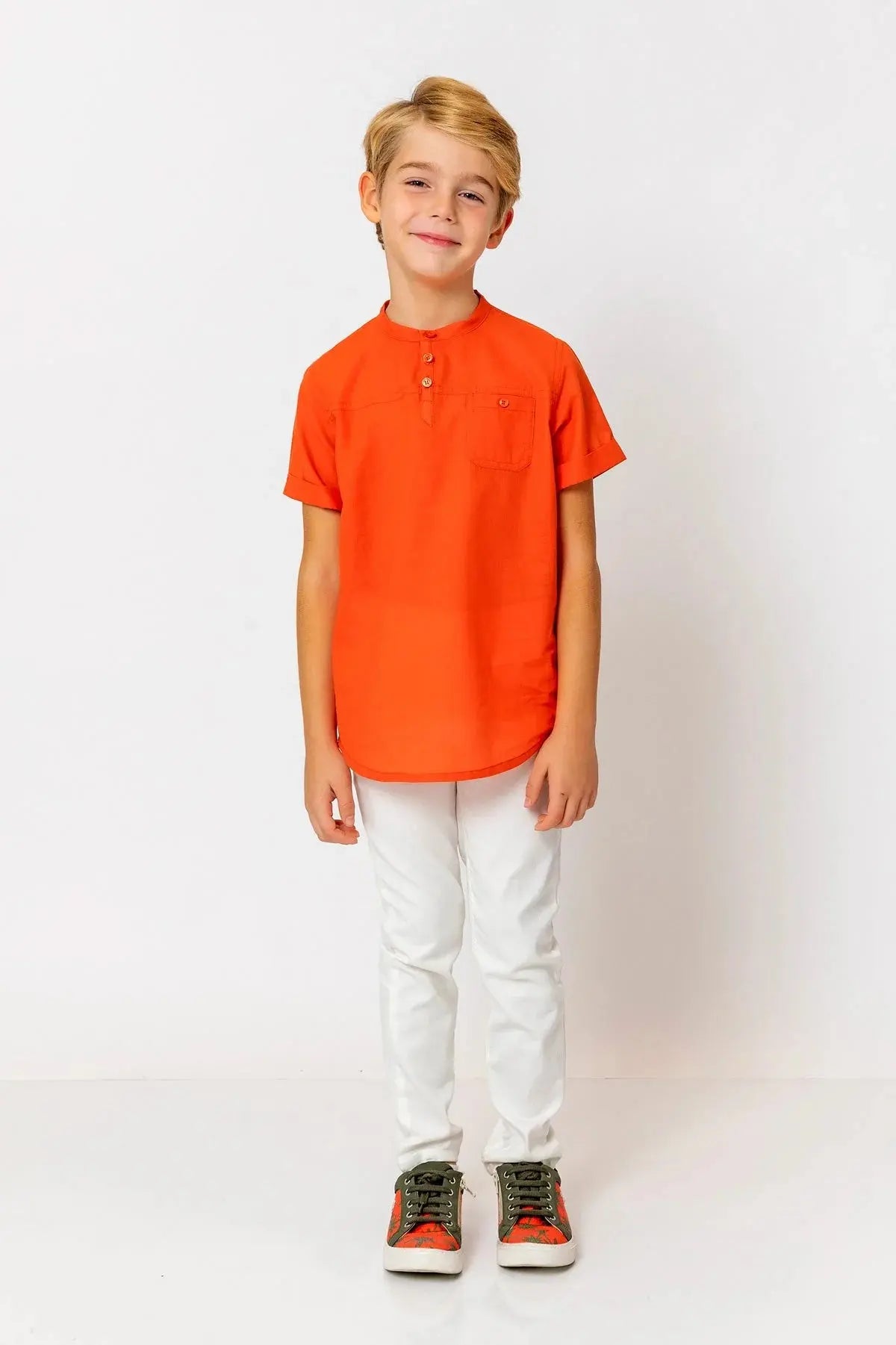 InCity Boys (3063) - Yuvarlak Yaka Düğmeli Kısa Kollu Gömlek dogan-811