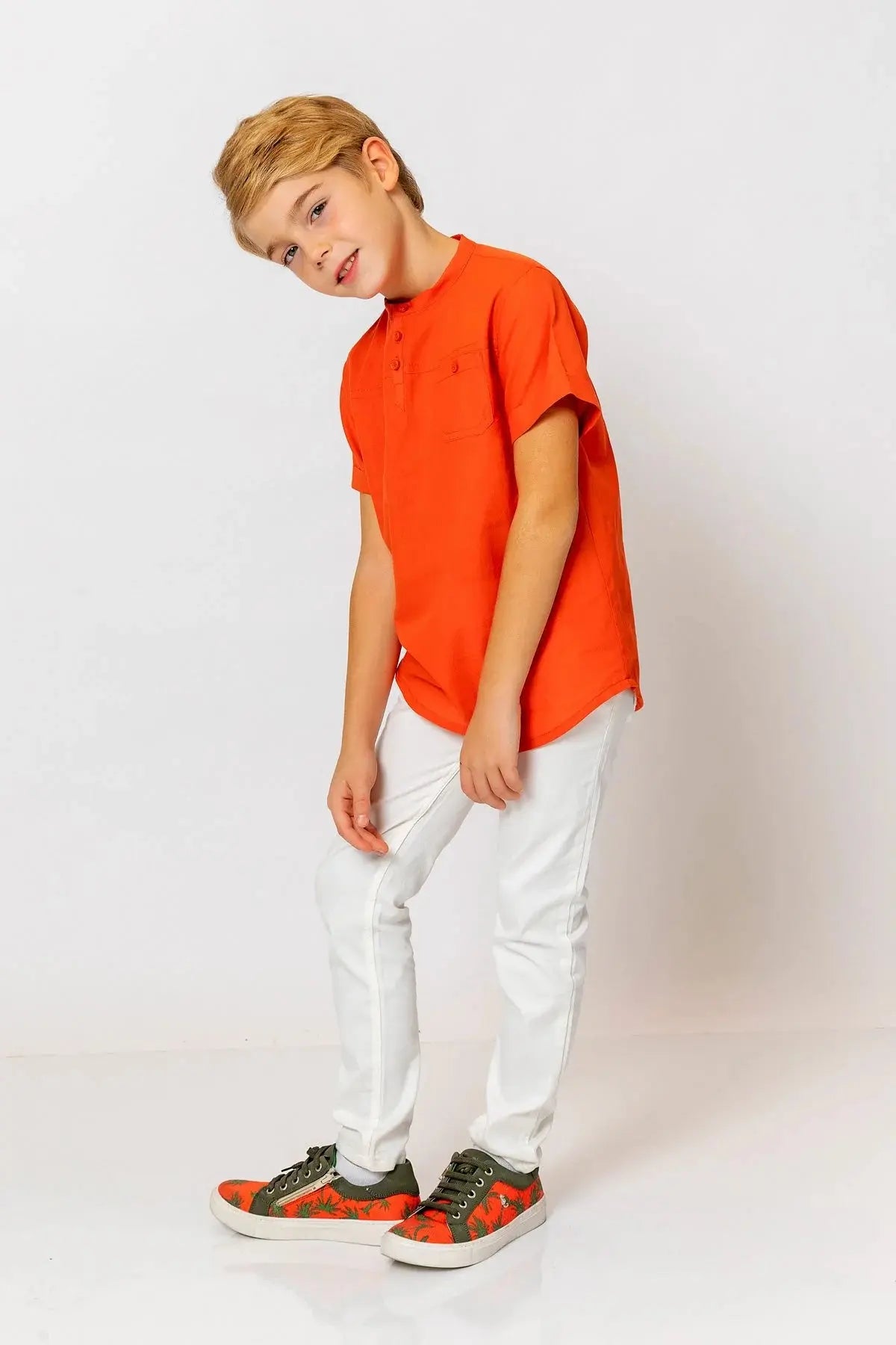 InCity Boys (3063) - Yuvarlak Yaka Düğmeli Kısa Kollu Gömlek dogan-811