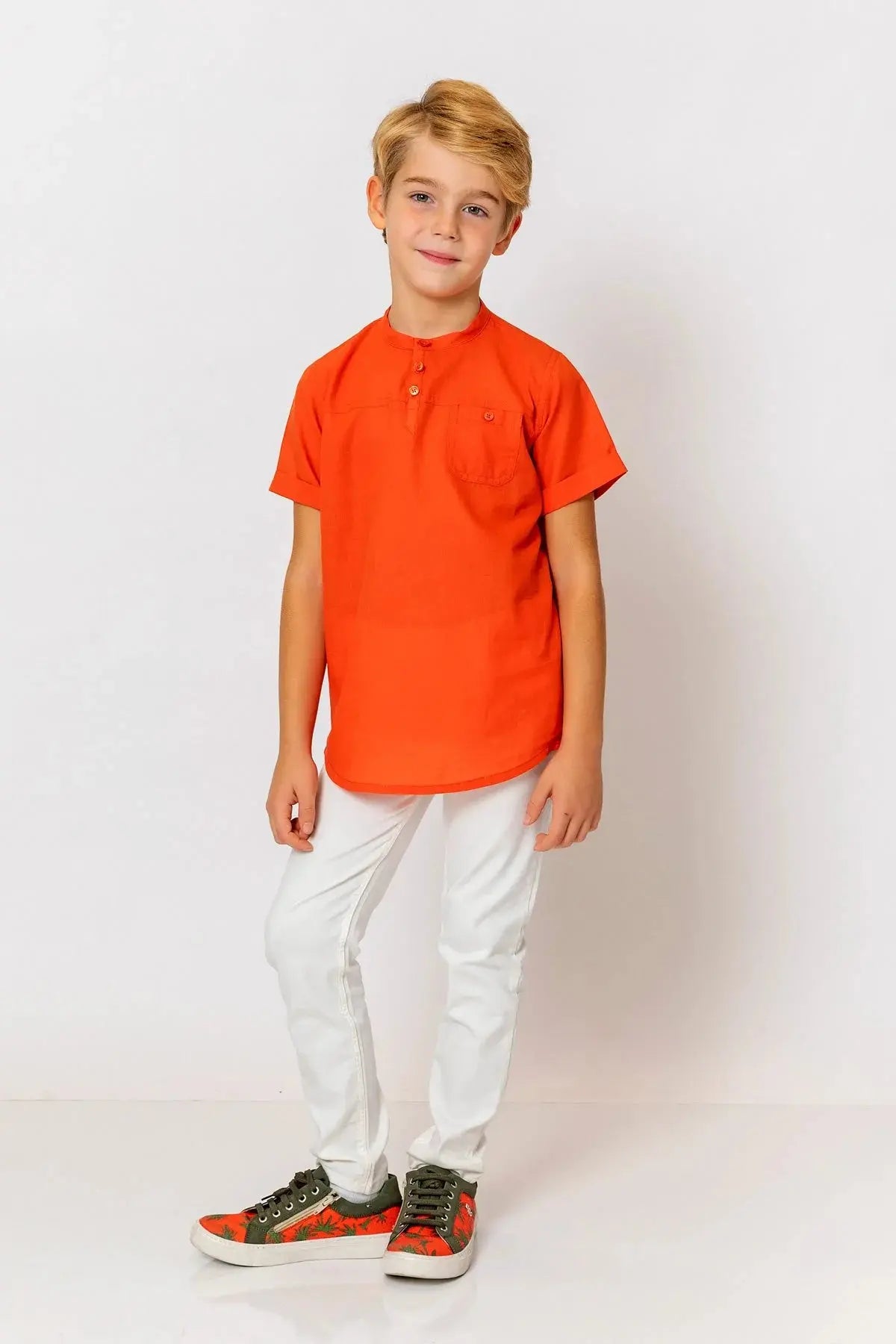 InCity Boys (3063) - Yuvarlak Yaka Düğmeli Kısa Kollu Gömlek dogan-811