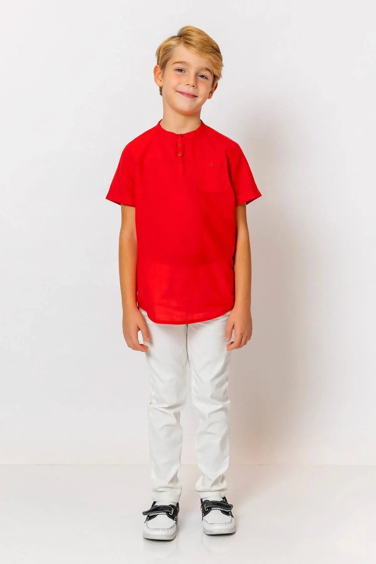 InCity Boys (3063) - Yuvarlak Yaka Düğmeli Kısa Kollu Gömlek dogan-811