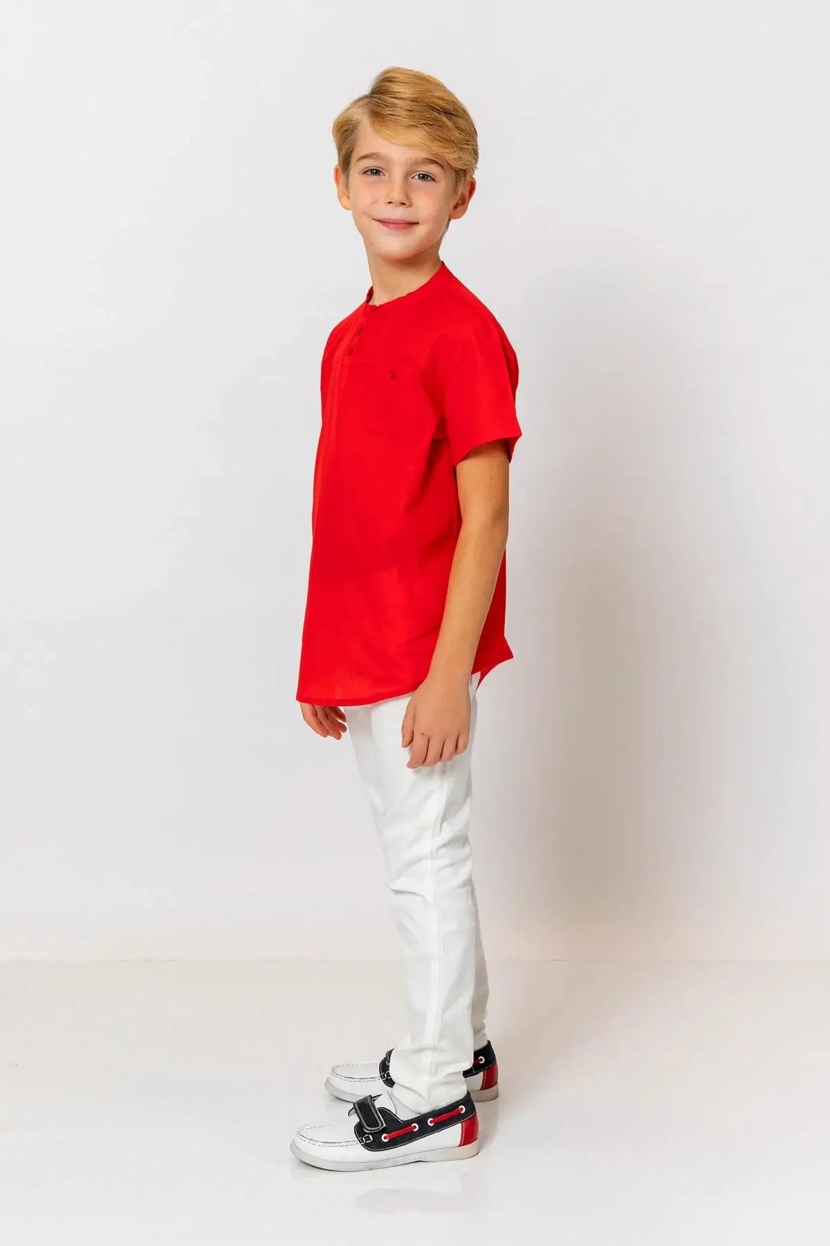 InCity Boys (3063) - Yuvarlak Yaka Düğmeli Kısa Kollu Gömlek dogan-811